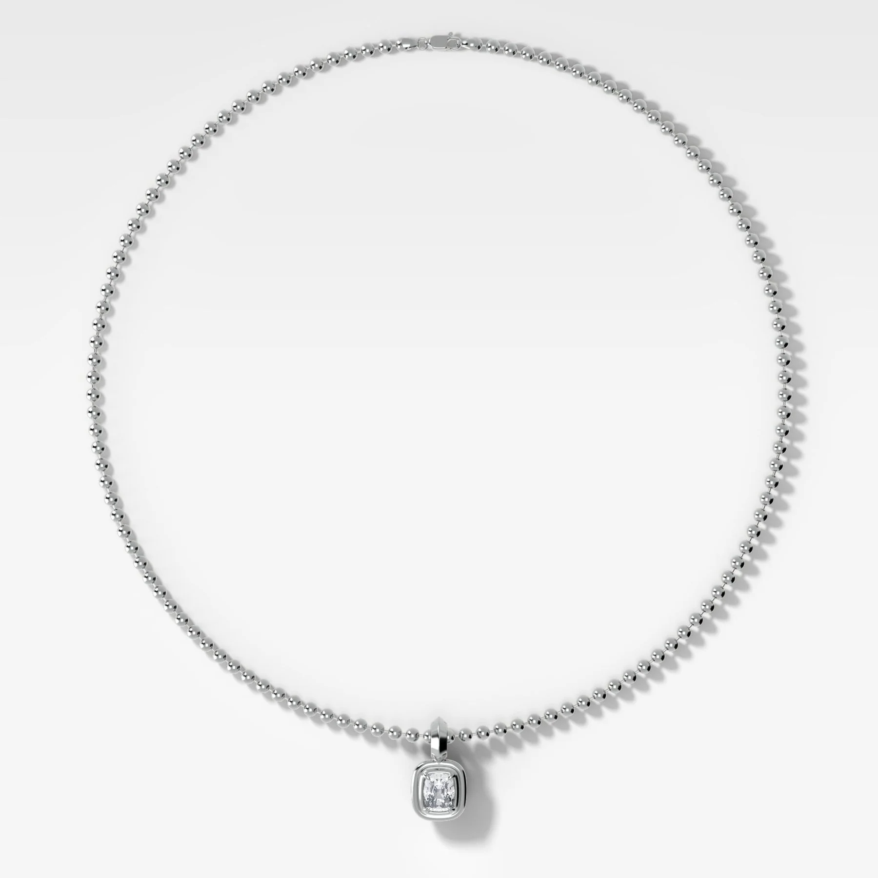 Double Bezel Elongated Cushion Attachable Diamond Pendant With Beaded Chain (3mm) - Image 2