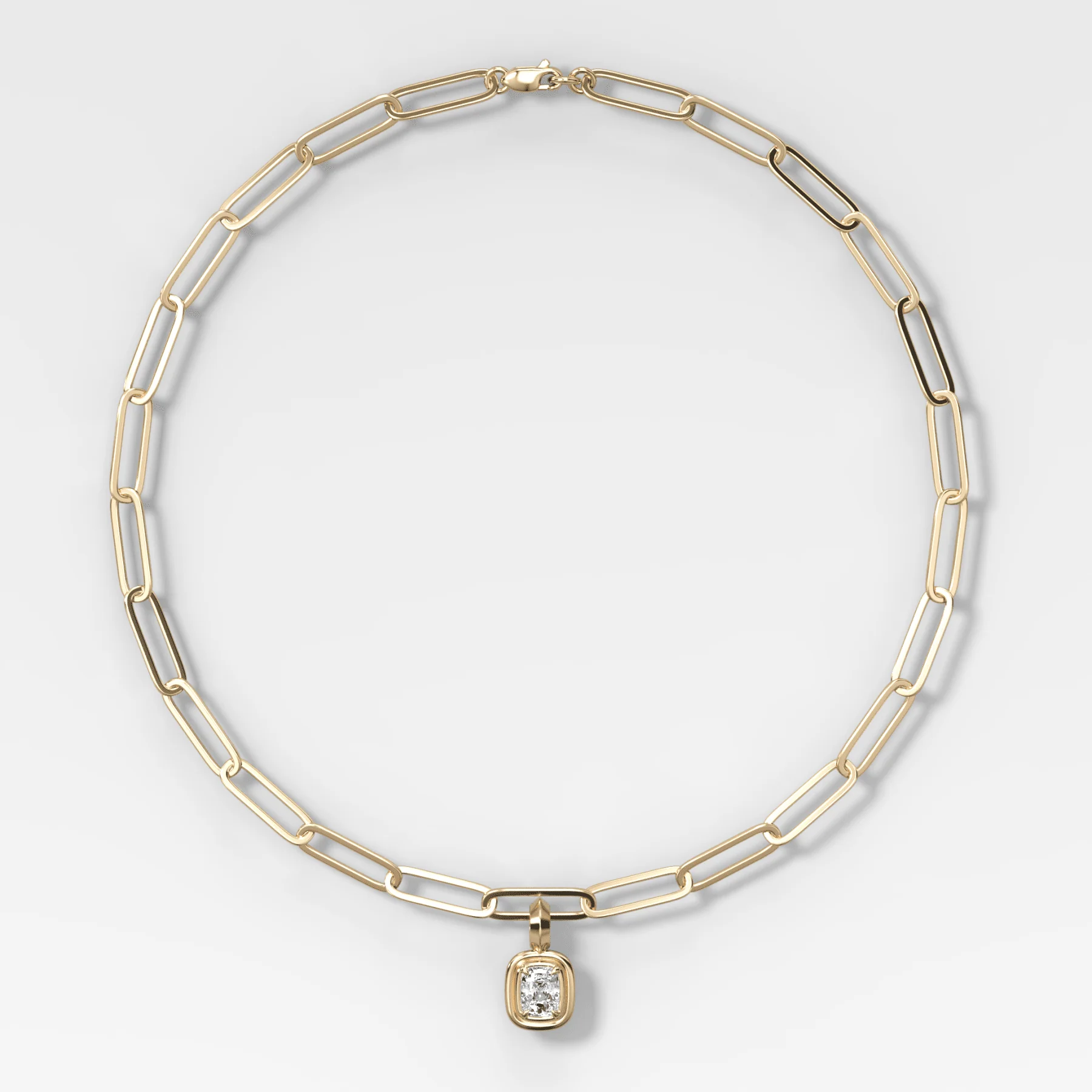 Double Bezel Elongated Cushion Attachable Diamond Pendant With Paperclip Chain (6.2mm)