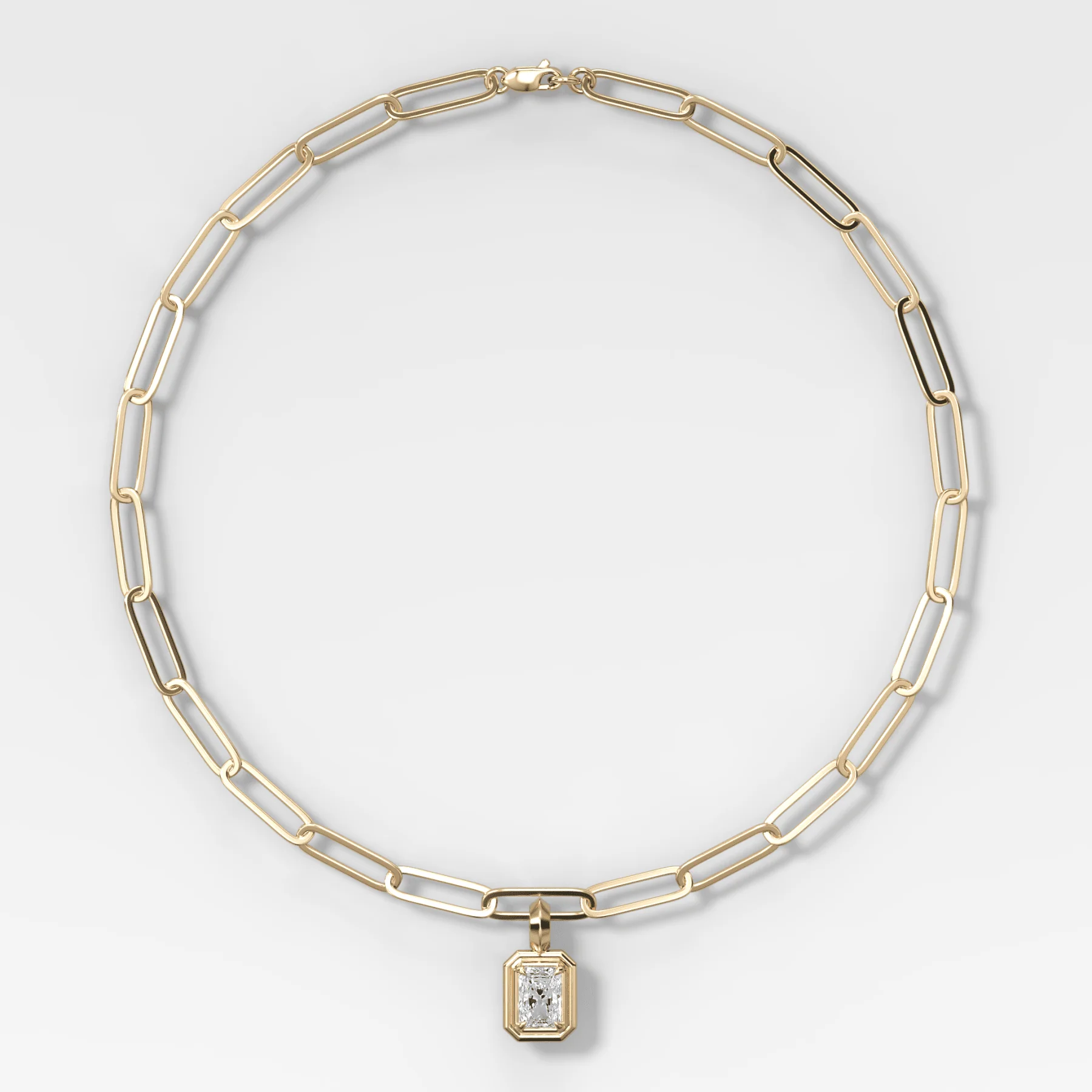 Double Bezel Elongated Radiant Attachable Diamond Pendant With Paperclip Chain (6.2mm)