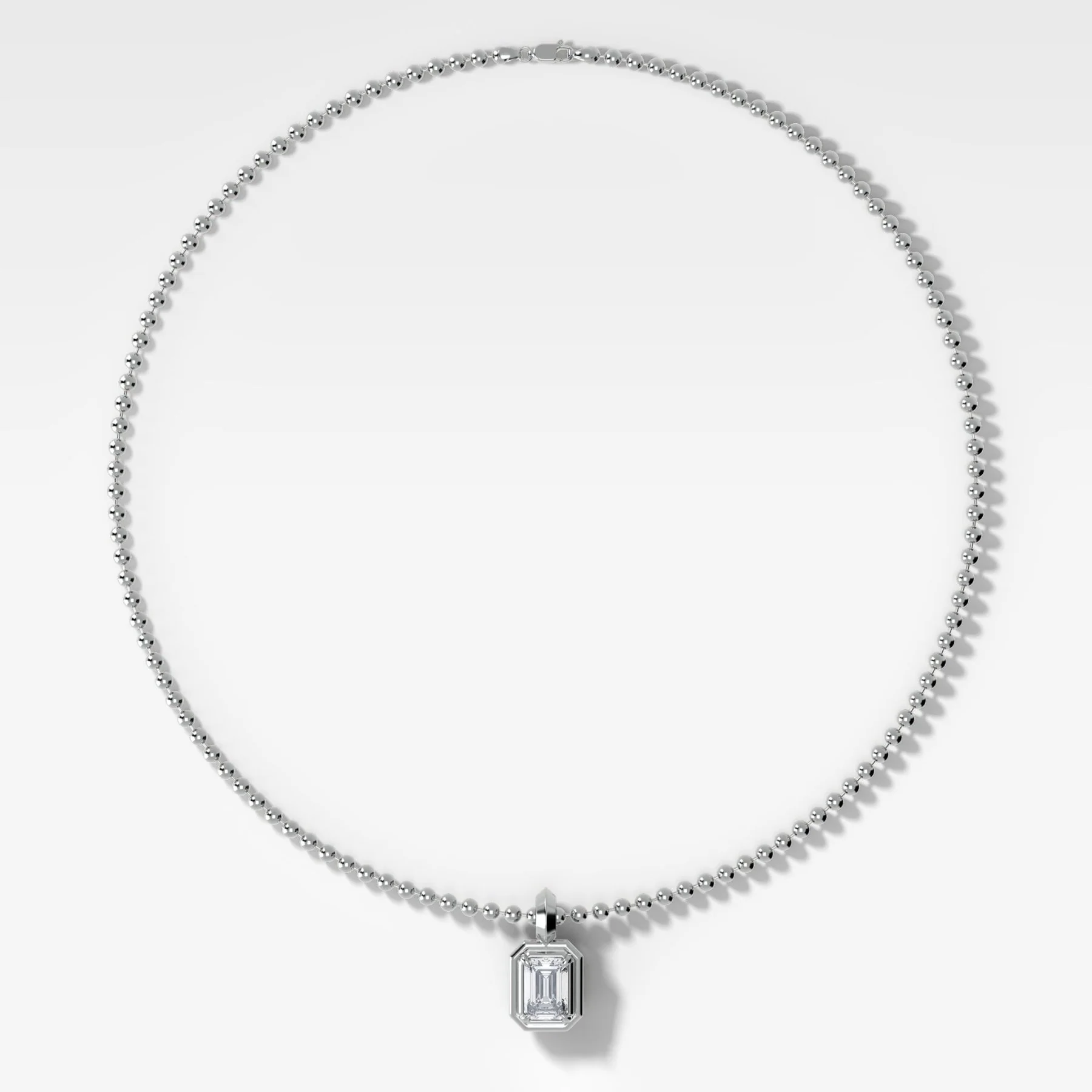 Double Bezel Emerald Attachable Diamond Pendant With Beaded Chain (3mm) - Image 2