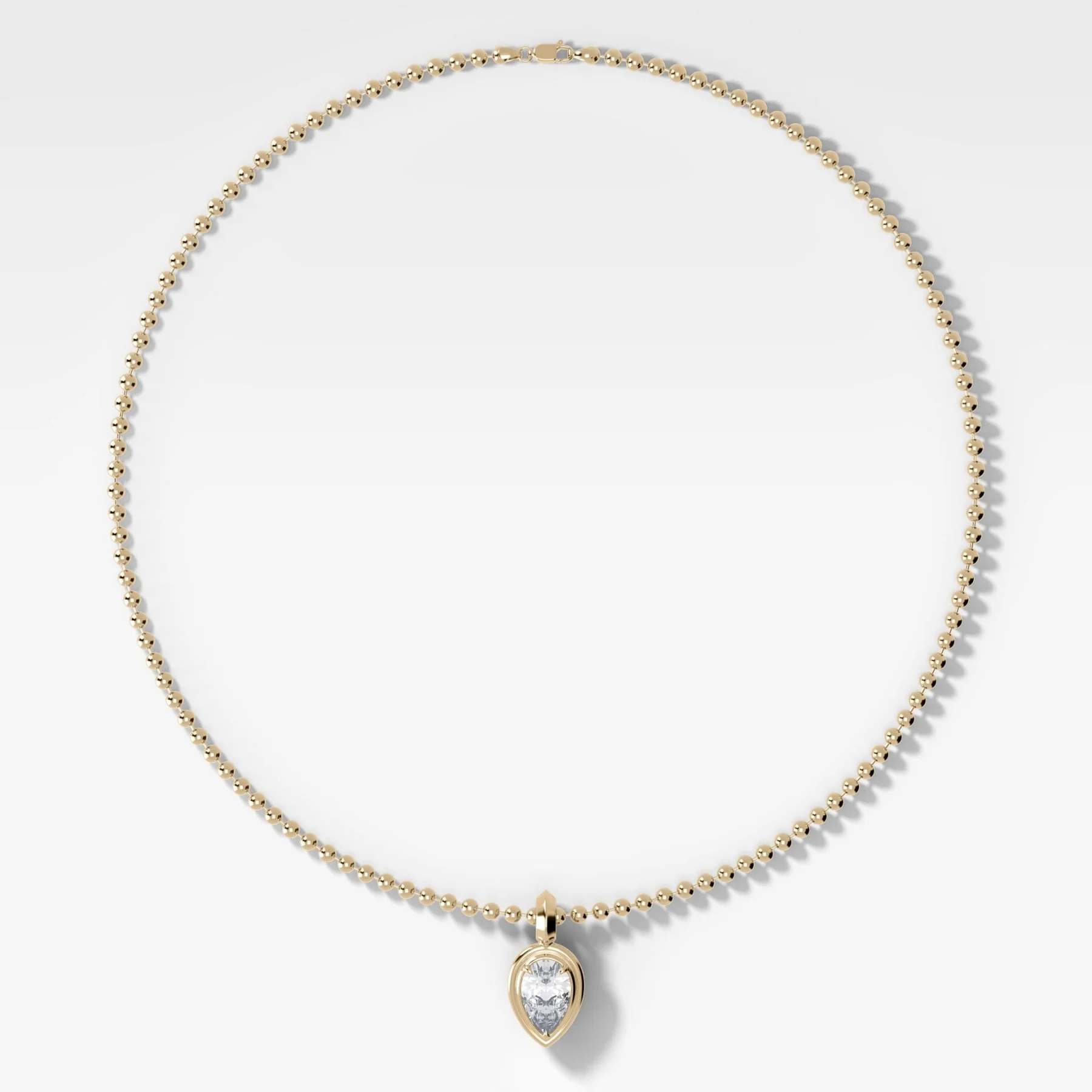Double Bezel Flipped Pear Attachable Diamond Pendant With Beaded Chain (3mm)