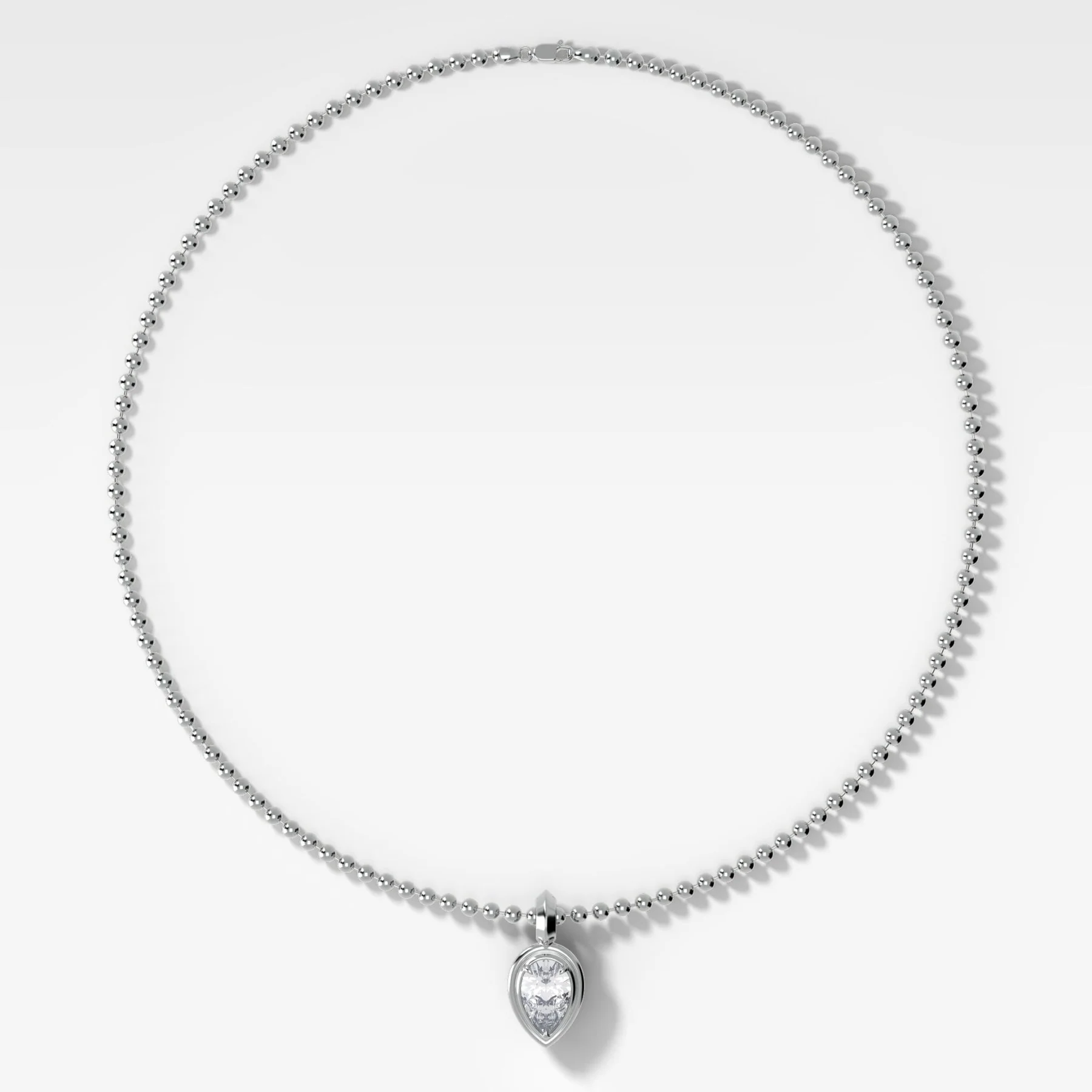Double Bezel Flipped Pear Attachable Diamond Pendant With Beaded Chain (3mm) - Image 2