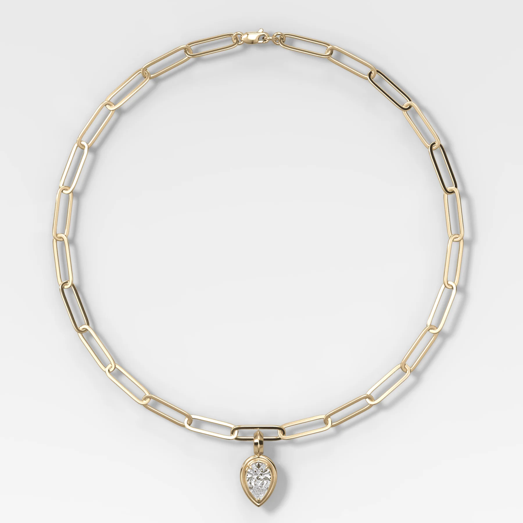 Double Bezel Flipped Pear Attachable Diamond Pendant With Paperclip Chain (6.2mm)