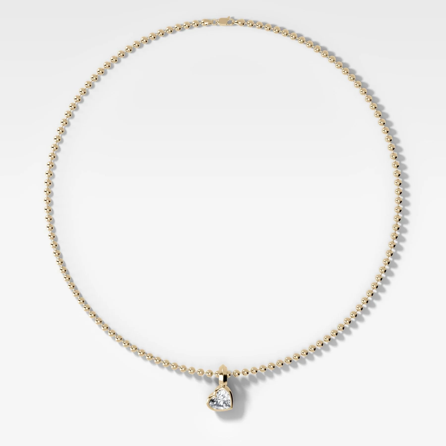 Double Bezel Heart Attachable Diamond Pendant With Beaded Chain (3mm)