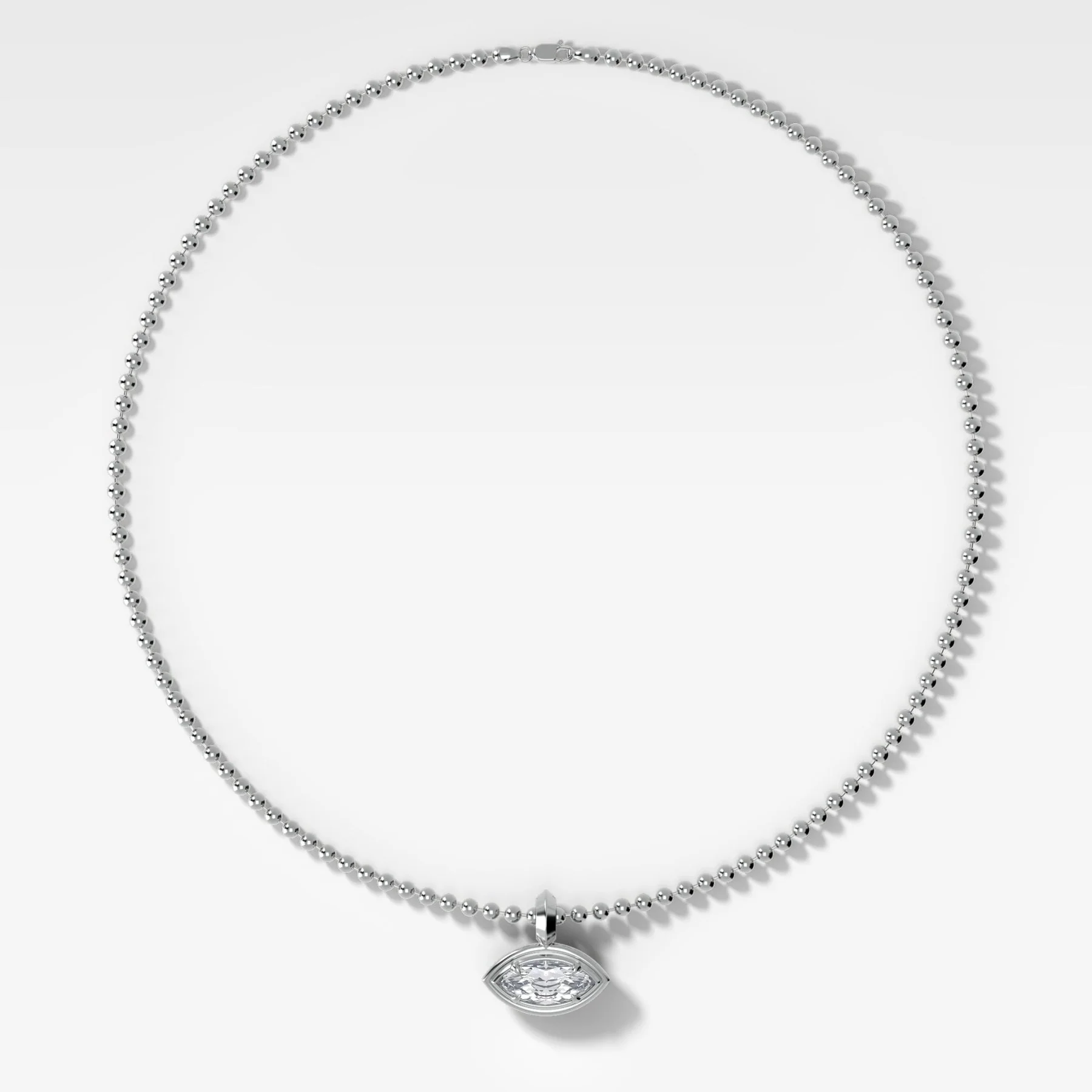Double Bezel East West Marquise Attachable Diamond Pendant With Beaded Chain (3mm) - Image 2