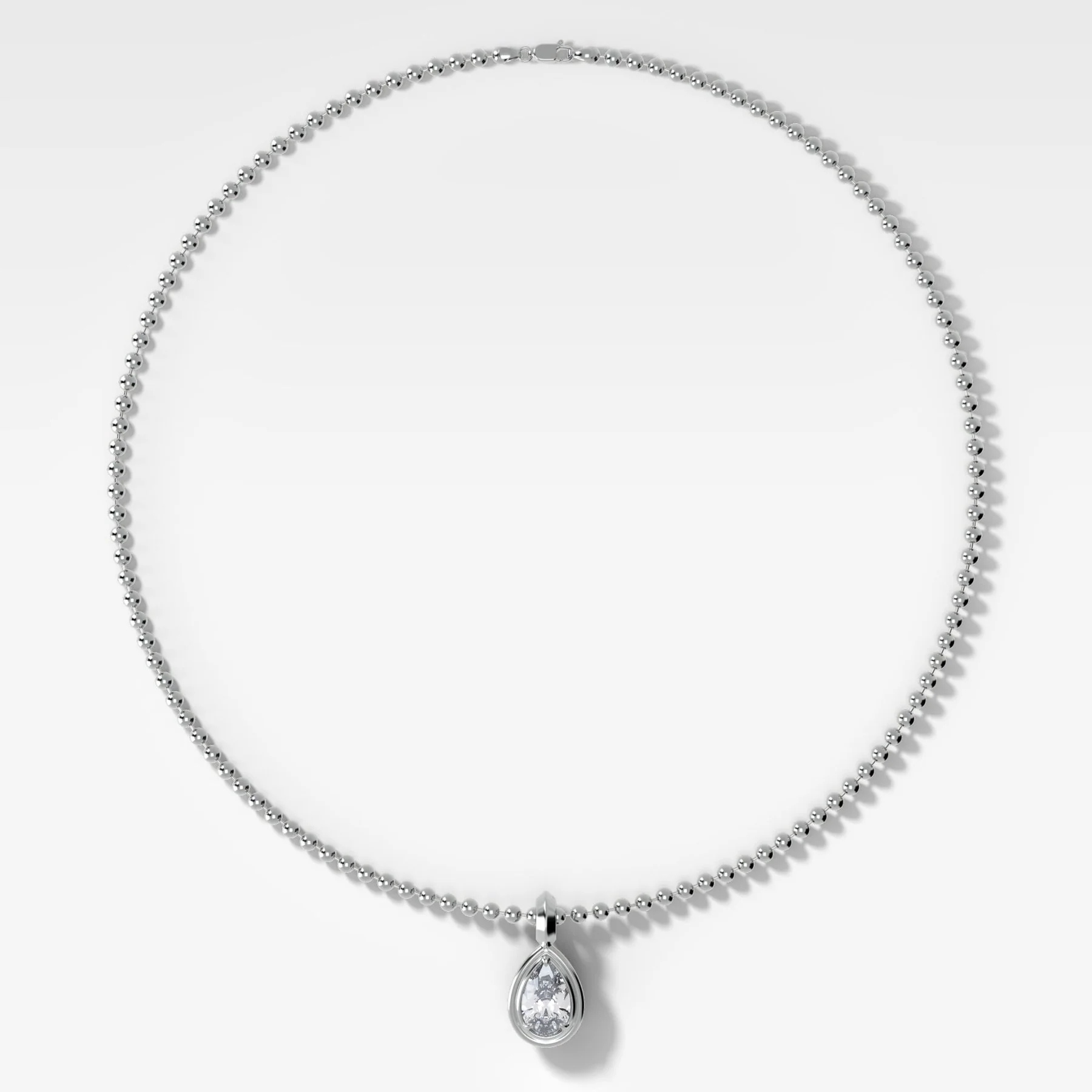 Double Bezel Pear Attachable Diamond Pendant With Beaded Chain (3mm) - Image 2
