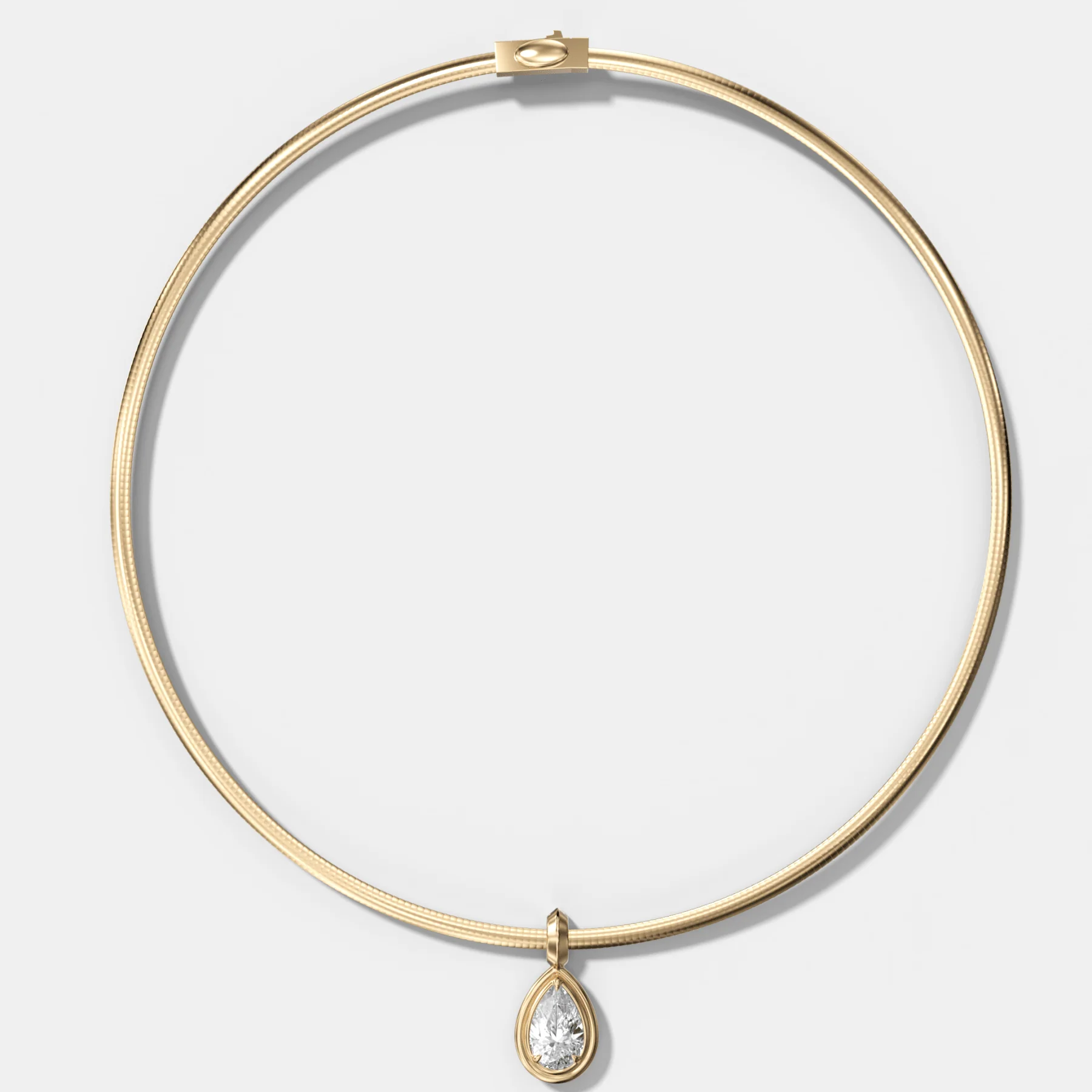 Double Bezel Pear Attachable Diamond Pendant With Reversible Omega Chain (3mm)