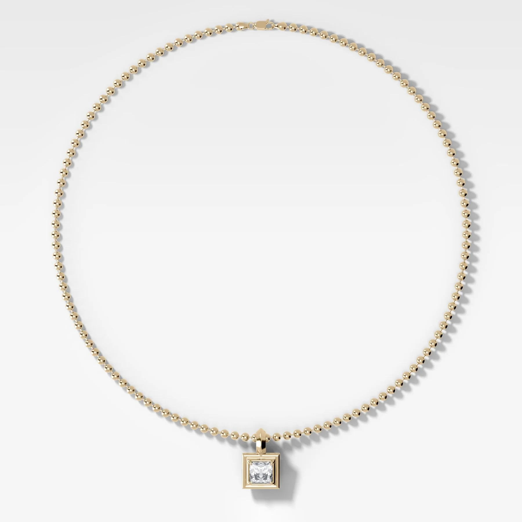 Double Bezel Princess Attachable Diamond Pendant With Beaded Chain (3mm)