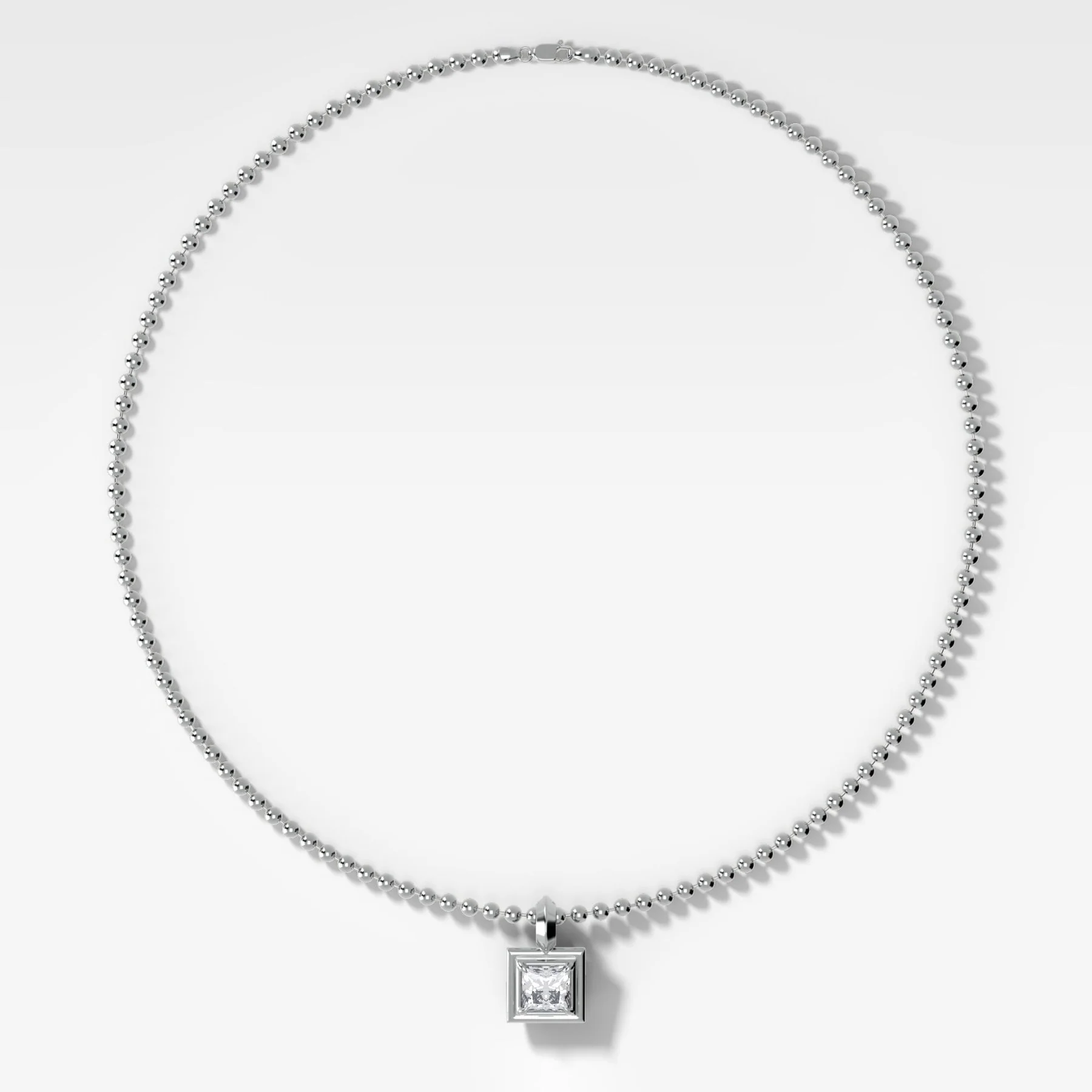 Double Bezel Princess Attachable Diamond Pendant With Beaded Chain (3mm) - Image 2