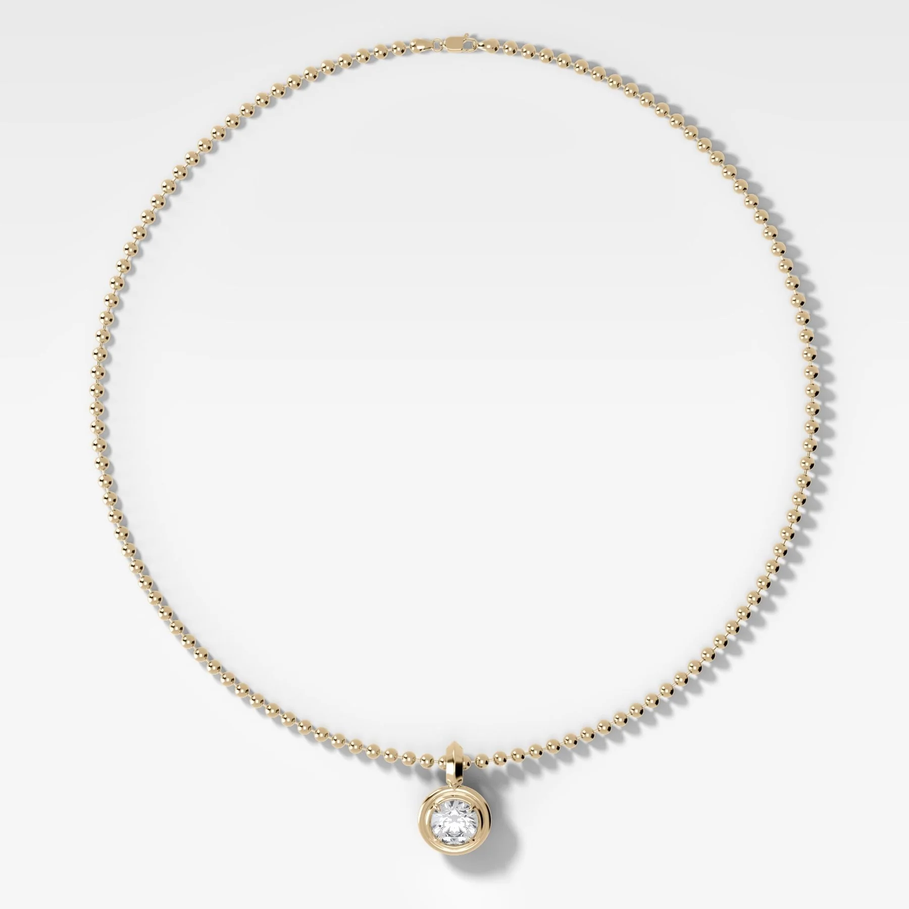 Double Bezel Round Attachable Diamond Pendant With Beaded Chain (3mm)