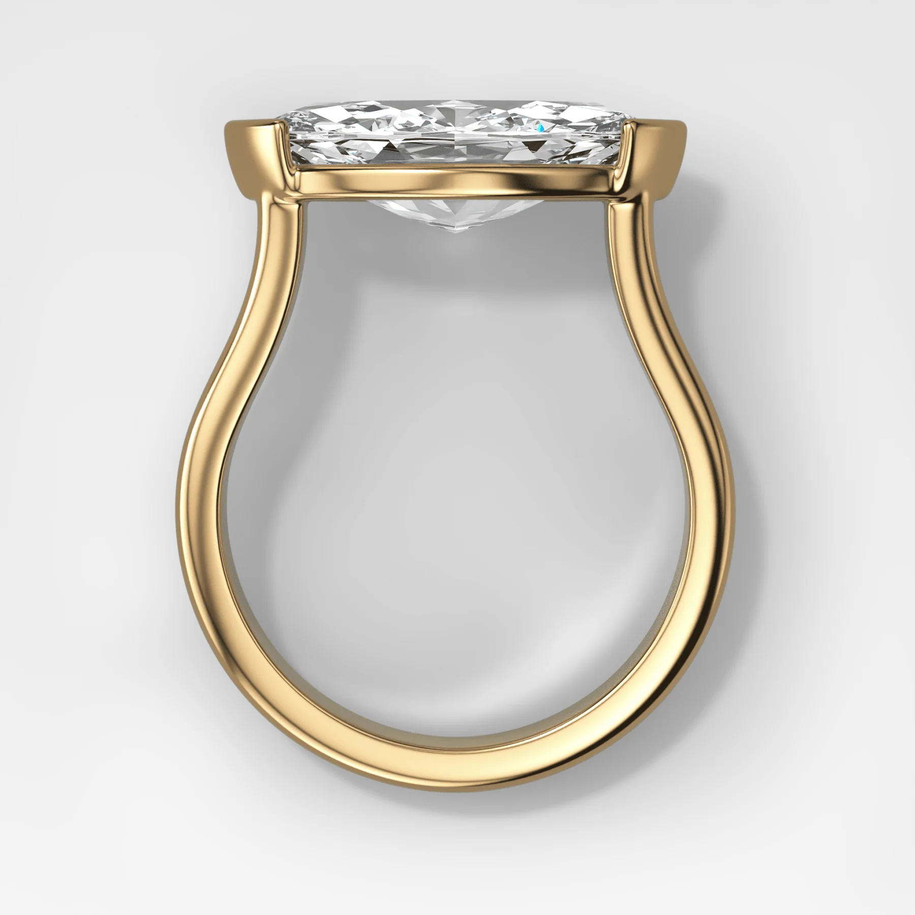 Double Row East West Half Bezel Solitaire Engagement Ring With Marquise Cut Diamond - Image 2