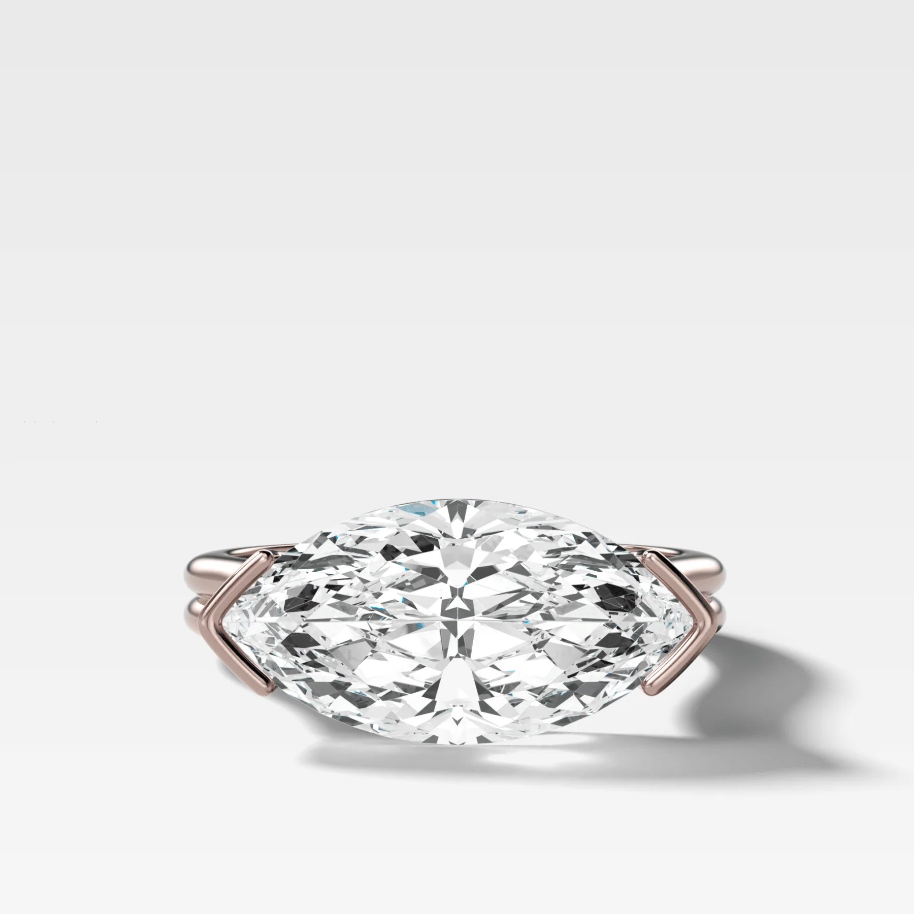 Double Row East West Half Bezel Solitaire Engagement Ring With Marquise Cut Diamond - Image 4