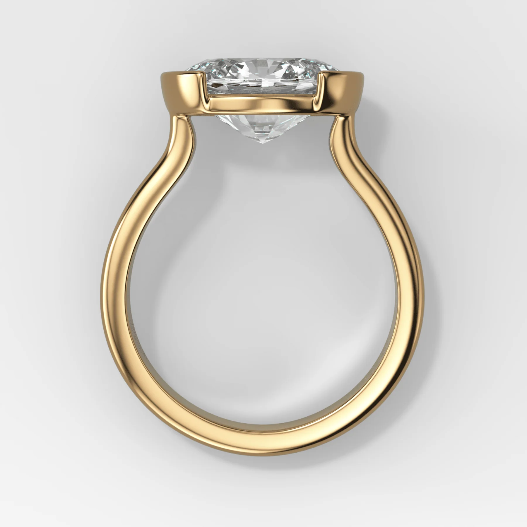 Double Row East West Half Bezel Solitaire Engagement Ring With Oval Cut Diamond - Image 2