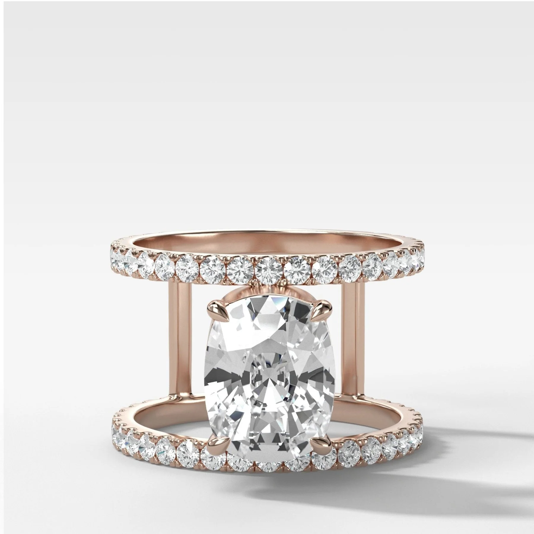 Double Row Gap Engagement Ring With Elongated Cushion Cut Diamond - Image 3