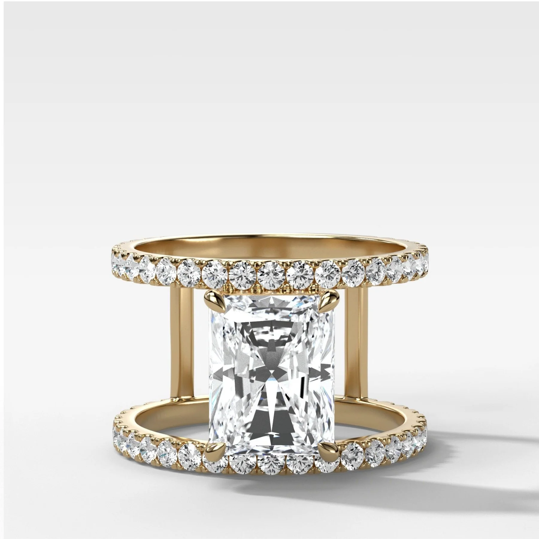Double Row Gap Engagement Ring With Elongated Radiant Cut Diamond