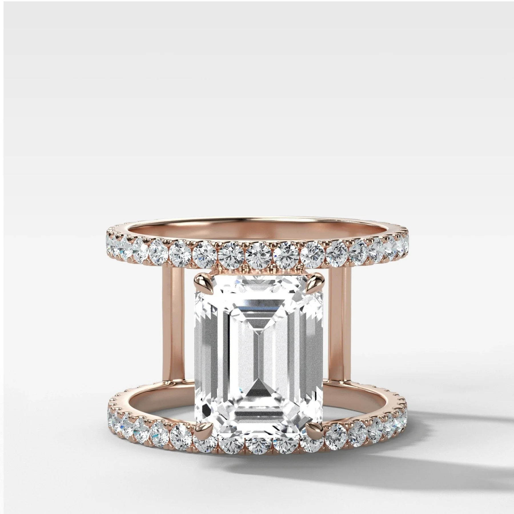 Double Row Gap Engagement Ring With Emerald Cut Diamond - Image 3