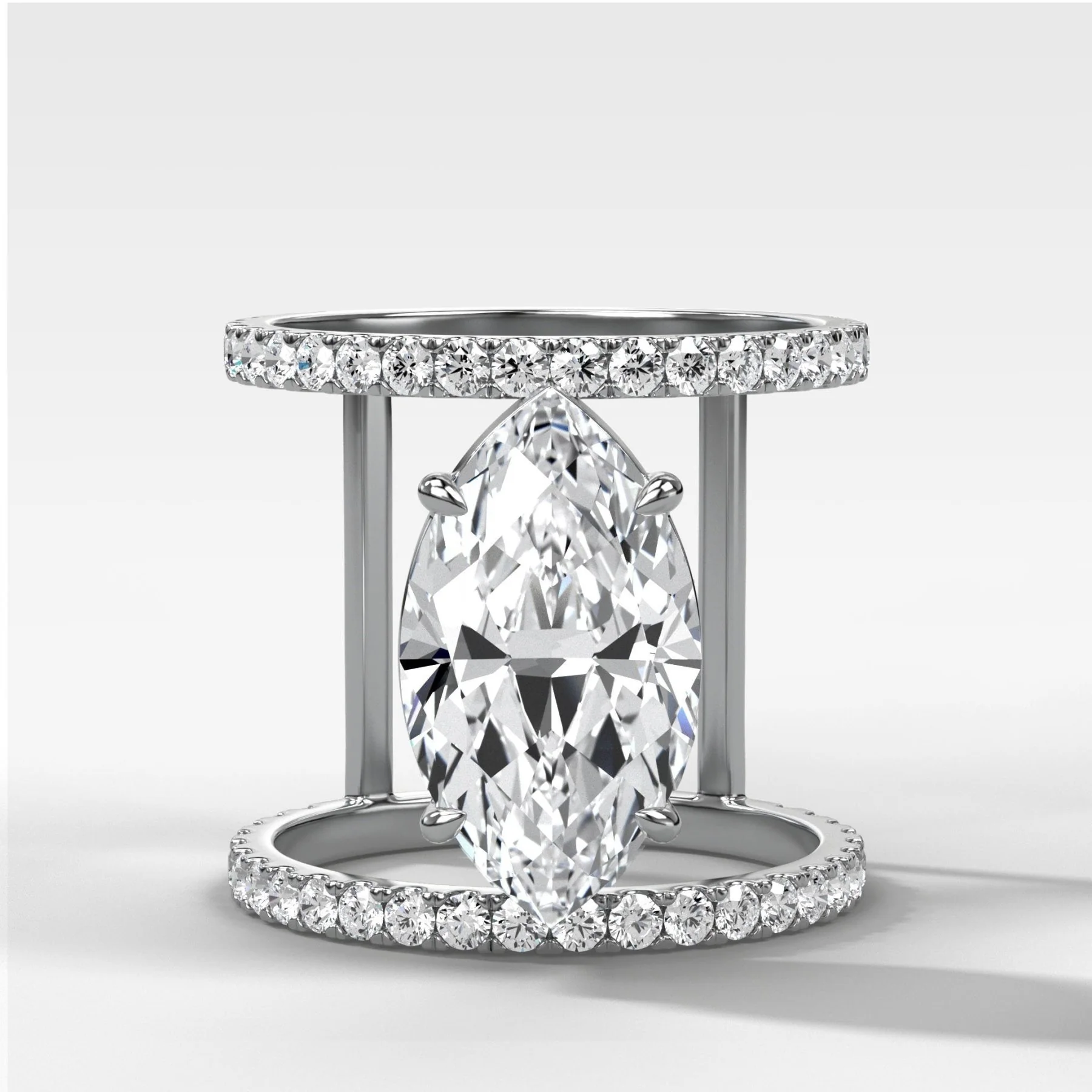 Double Row Gap Engagement Ring With Marquise Cut Diamond - Image 2
