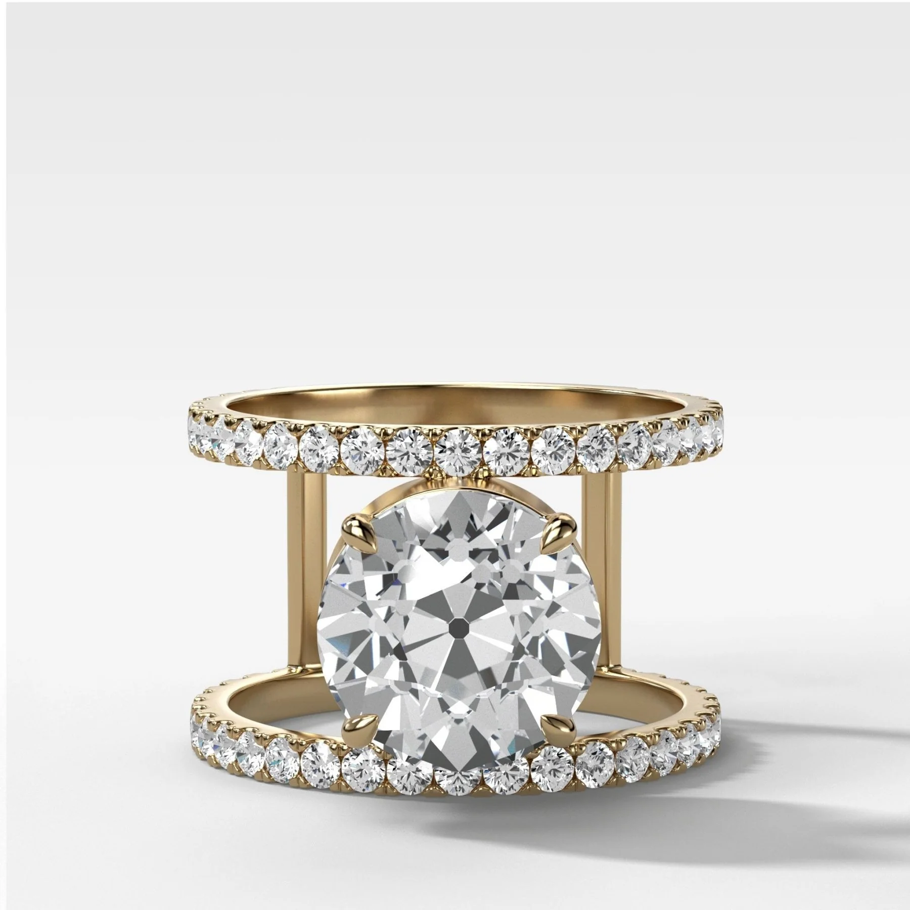 Double Row Gap Engagement Ring With Old Euro Cut Diamond