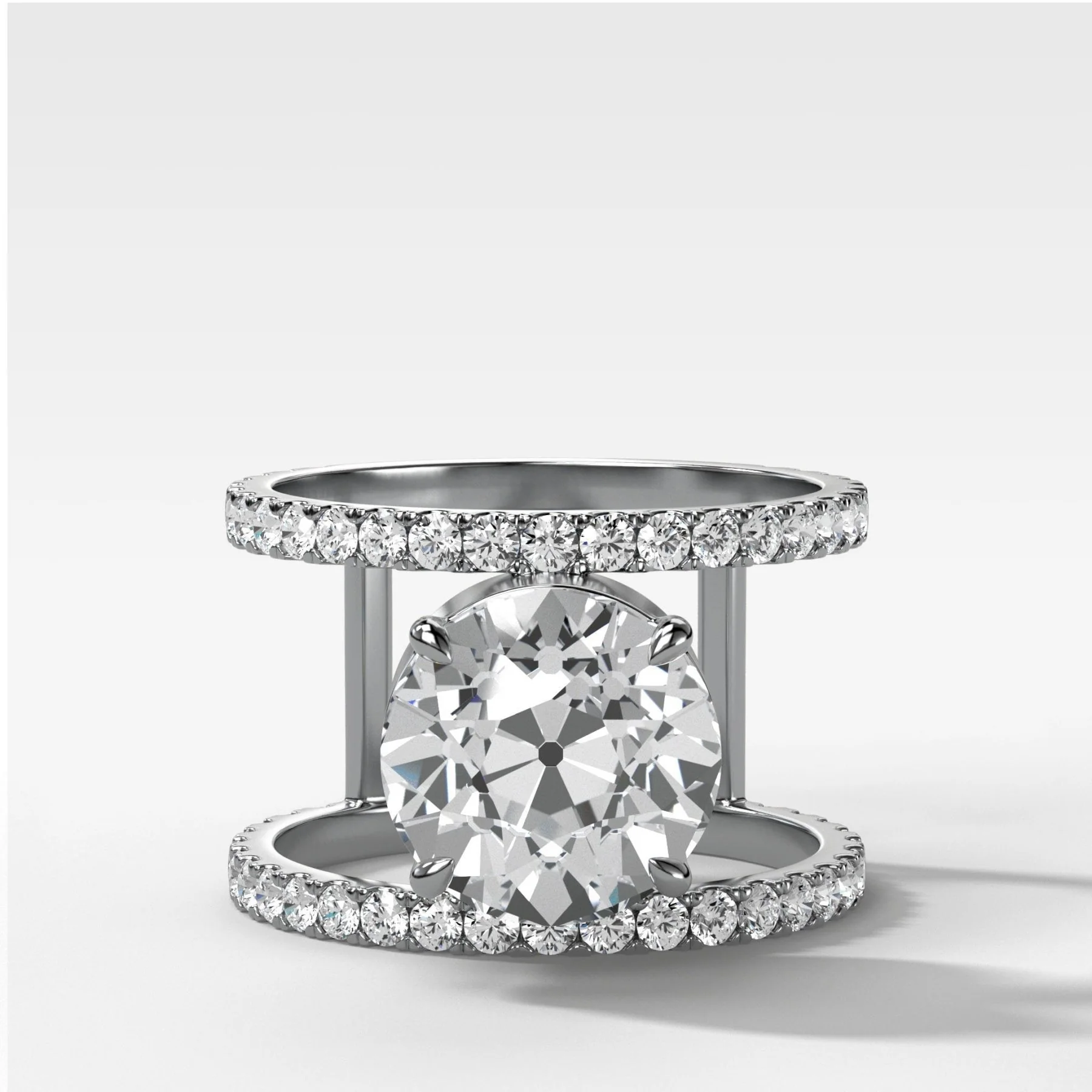 Double Row Gap Engagement Ring With Old Euro Cut Diamond - Image 2