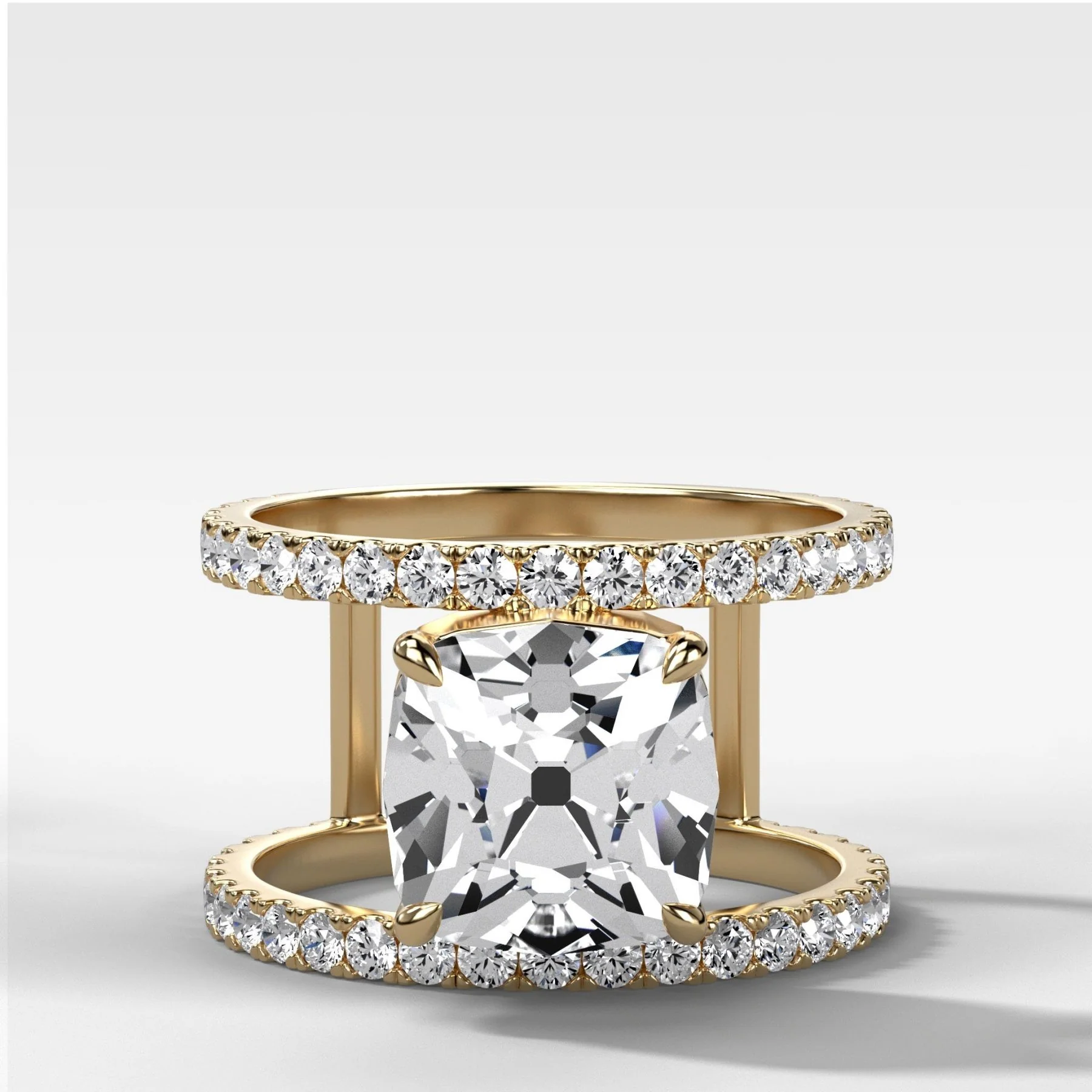 Double Row Gap Engagement Ring With Old Mine Cut Diamond