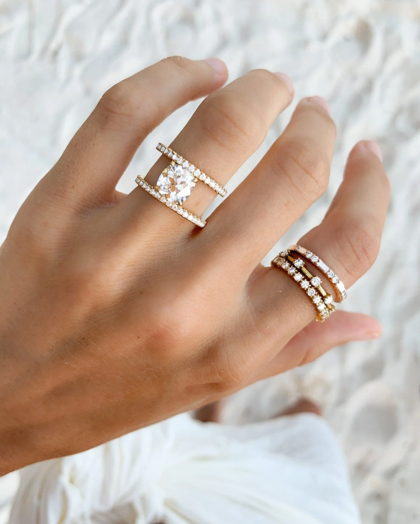 Double Row Gap Engagement Ring With Old Mine Cut Diamond - Image 2