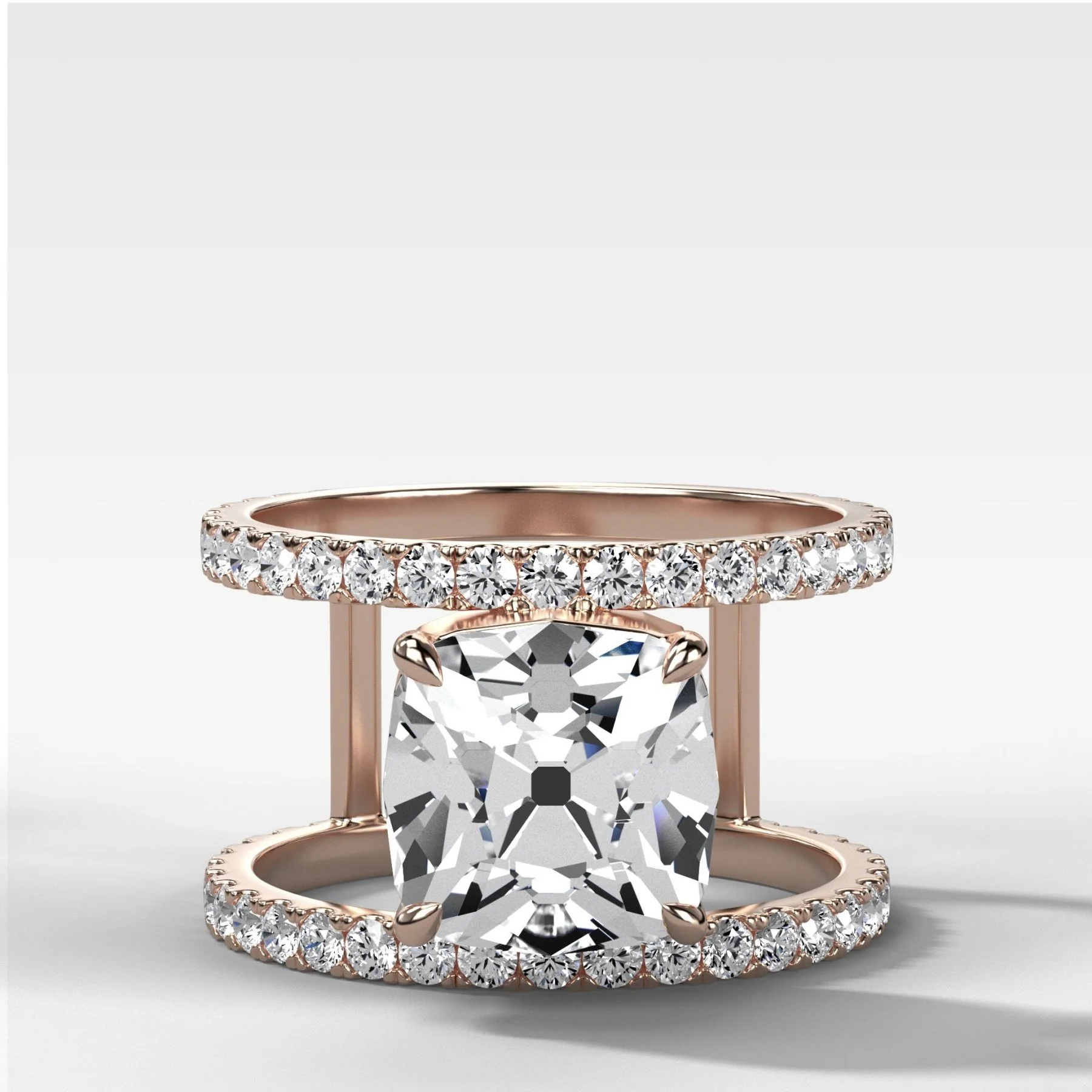 Double Row Gap Engagement Ring With Old Mine Cut Diamond - Image 4