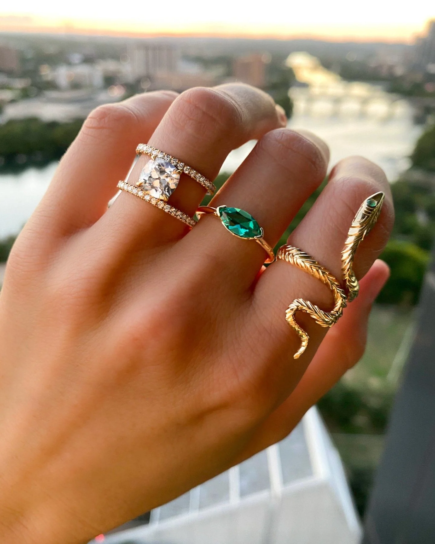 Double Row Gap Engagement Ring With Old Mine Cut Diamond - Image 5