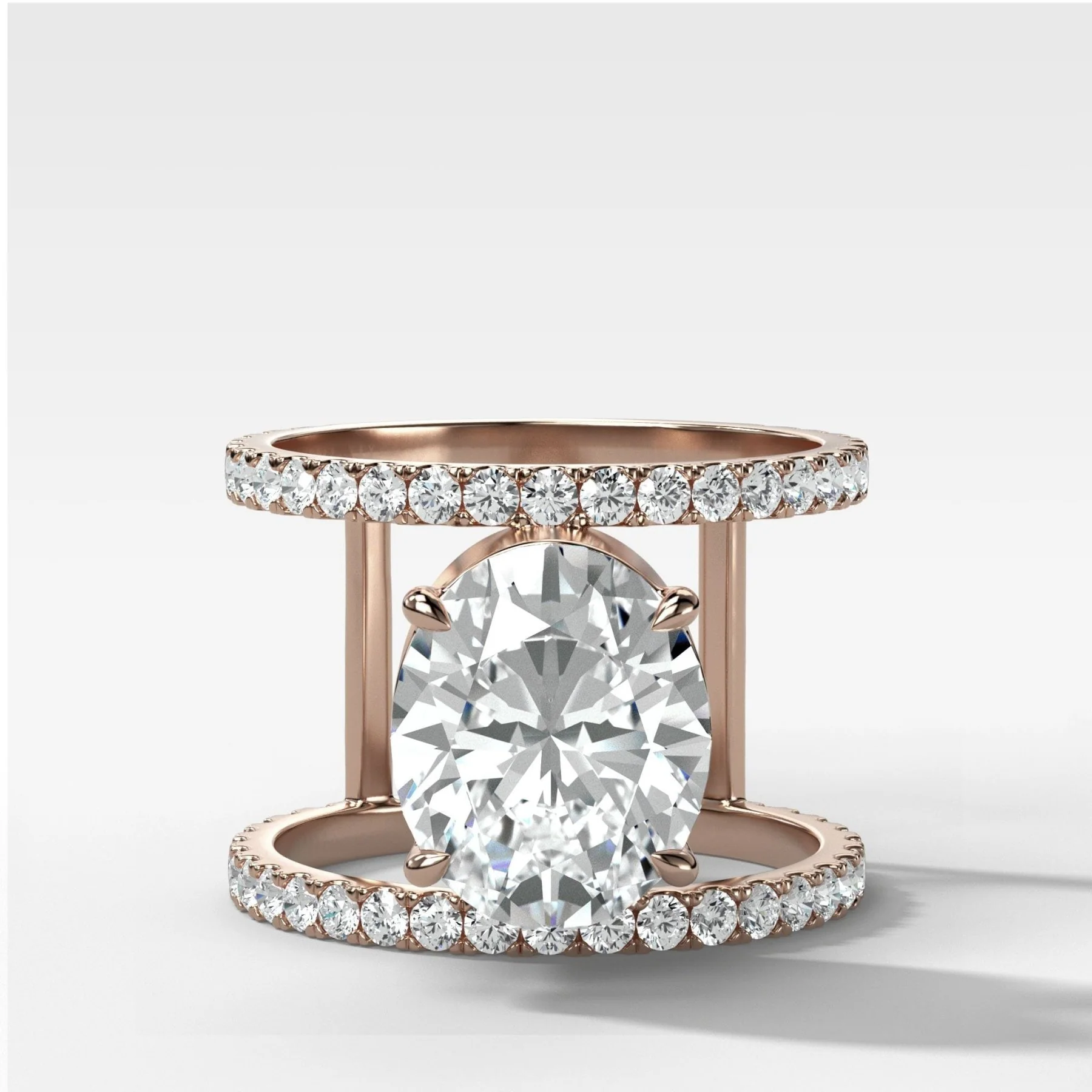 Double Row Gap Engagement Ring With Oval Cut Diamond - Image 3