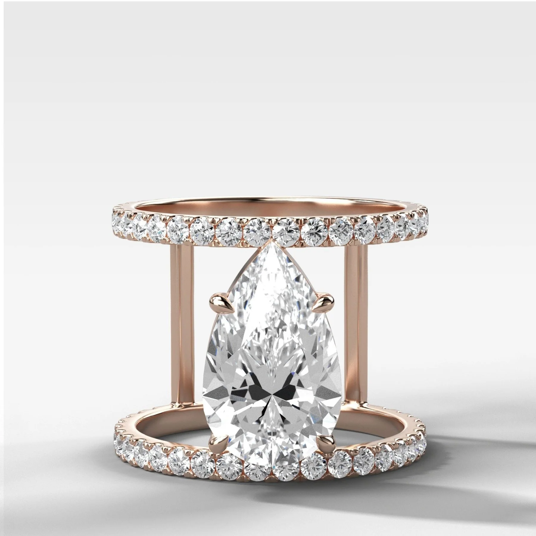 Double Row Gap Engagement Ring With Pear Cut Diamond - Image 3