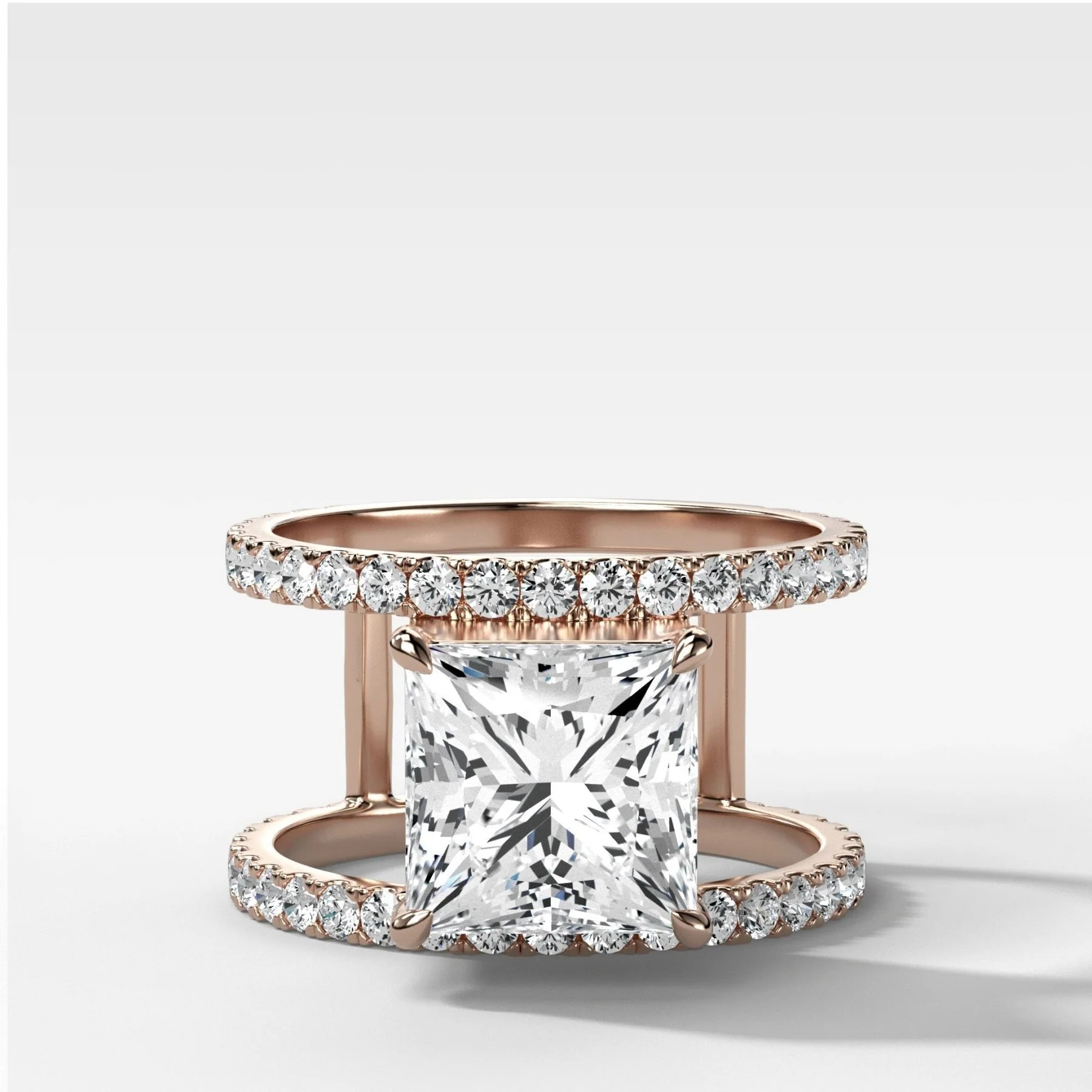 Double Row Gap Engagement Ring With Princess Cut Diamond - Image 3