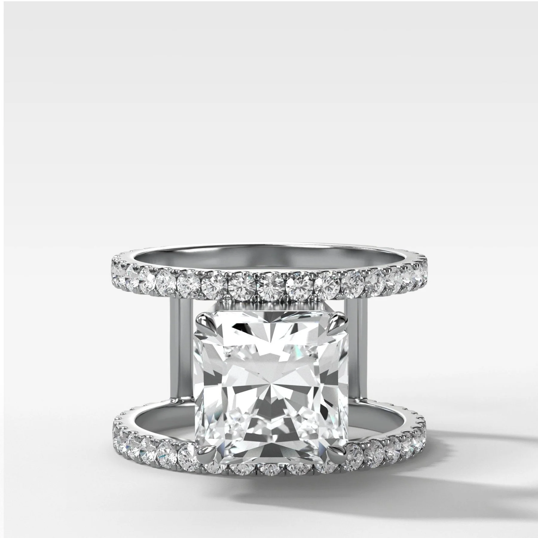 Double Row Gap Engagement Ring With Radiant Square Cut Diamond - Image 2