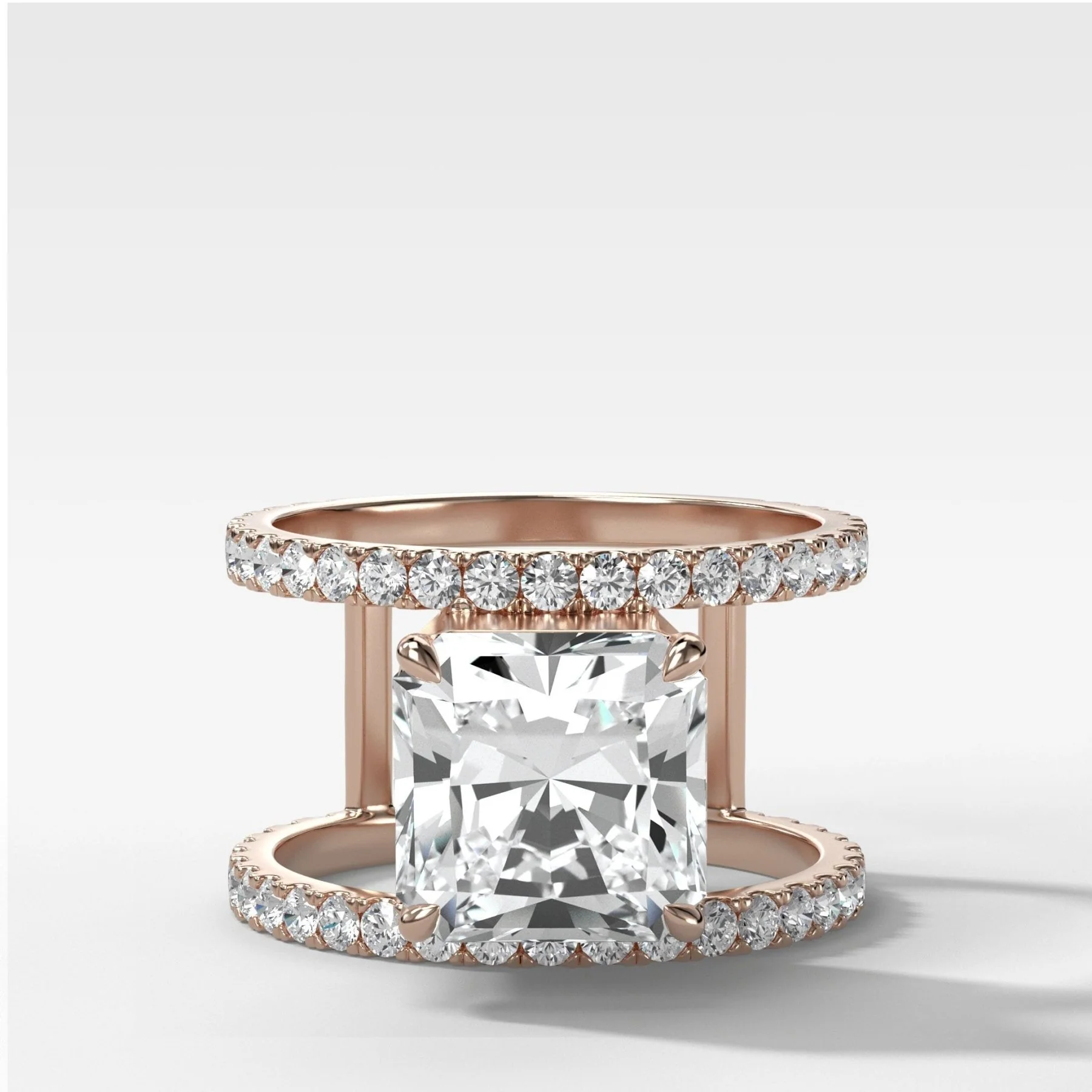 Double Row Gap Engagement Ring With Radiant Square Cut Diamond - Image 3