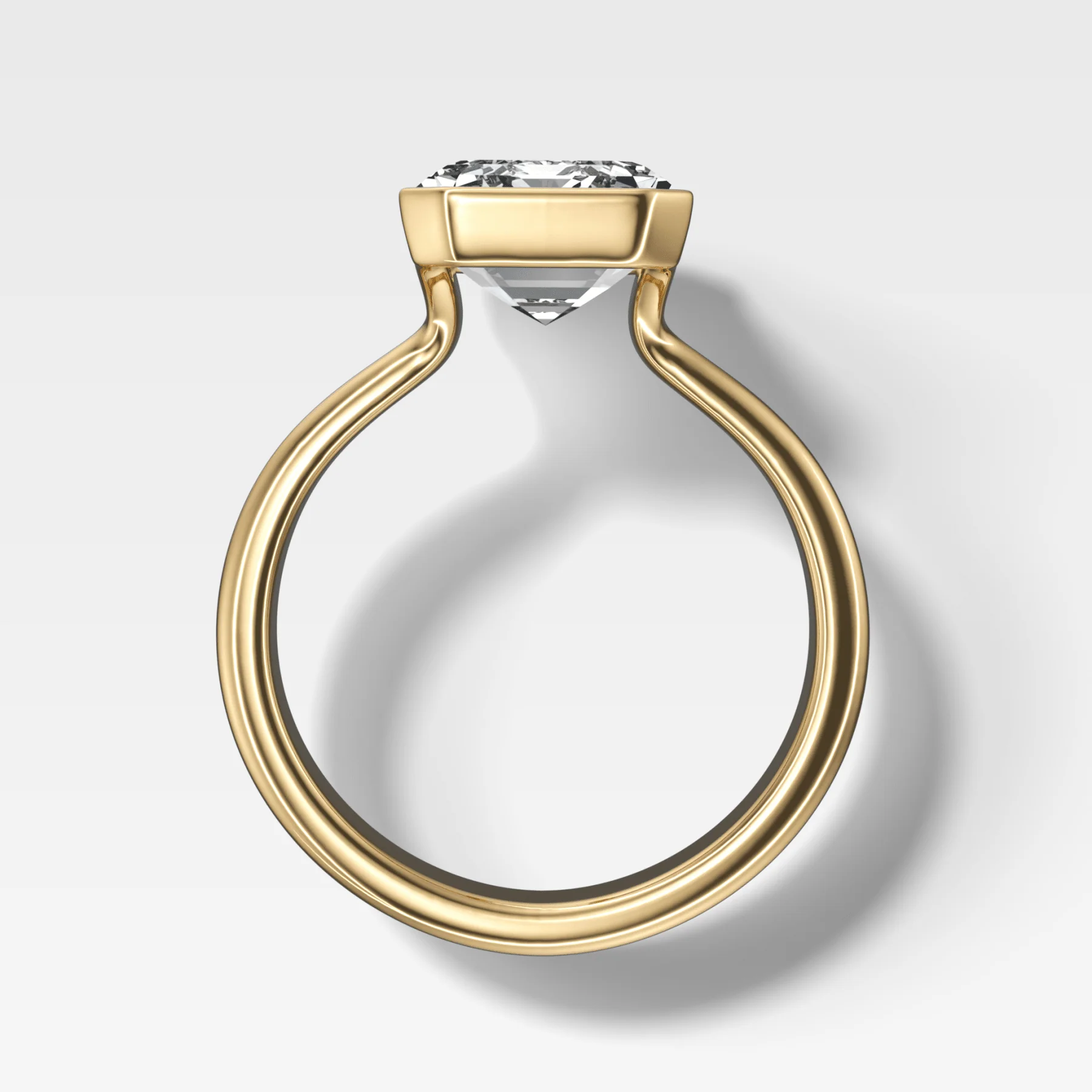 Double Row Half Bezel Solitaire Engagement Ring With Emerald Cut Diamond - Image 2