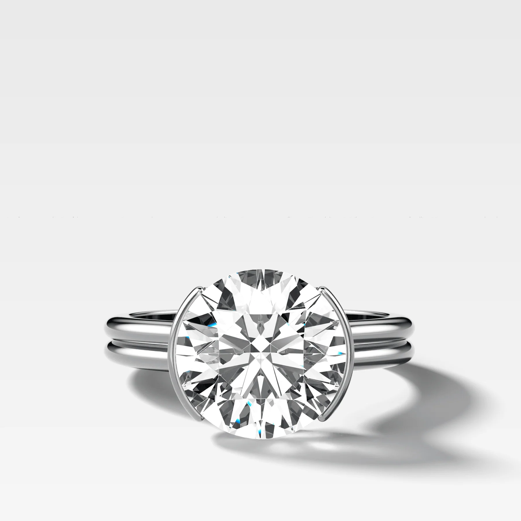 Double Row Half Bezel Solitaire Engagement Ring With Round Cut Diamond - Image 3