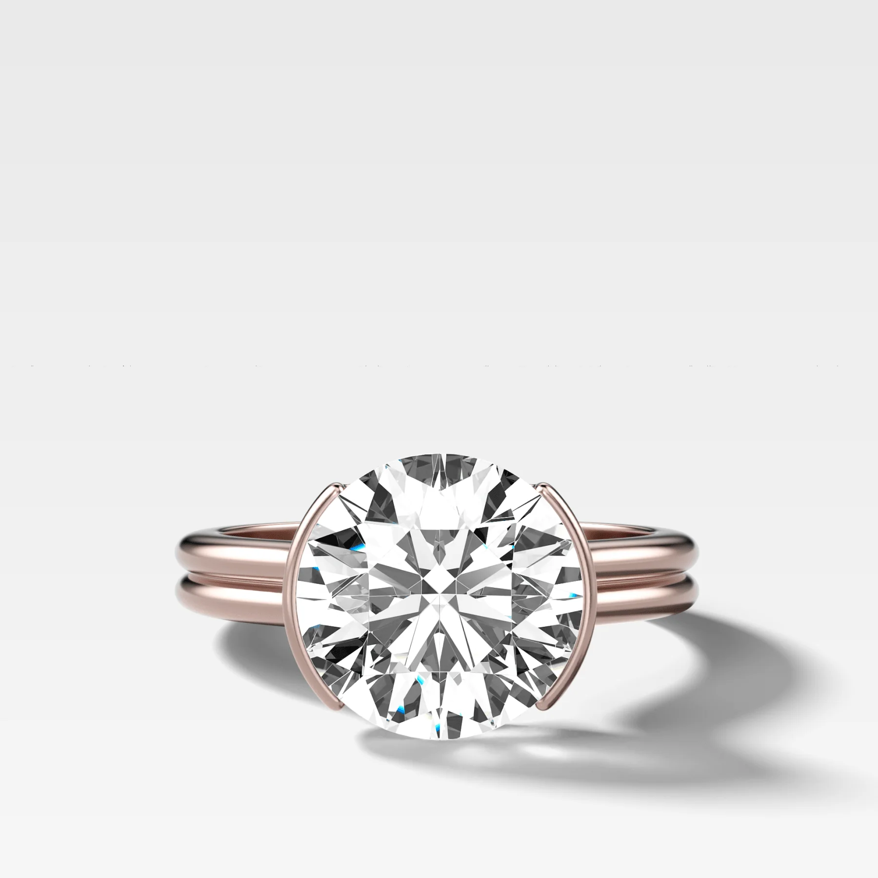 Double Row Half Bezel Solitaire Engagement Ring With Round Cut Diamond - Image 4