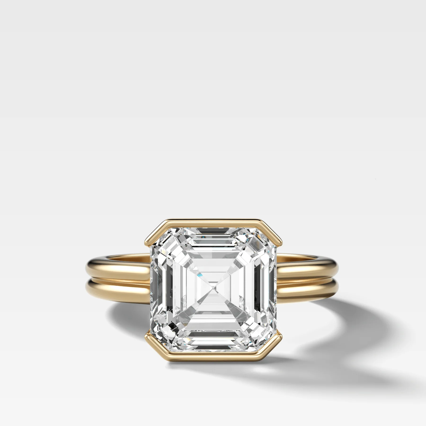 Double Row North South Half Bezel Solitaire Engagement Ring With Asscher Cut Diamond