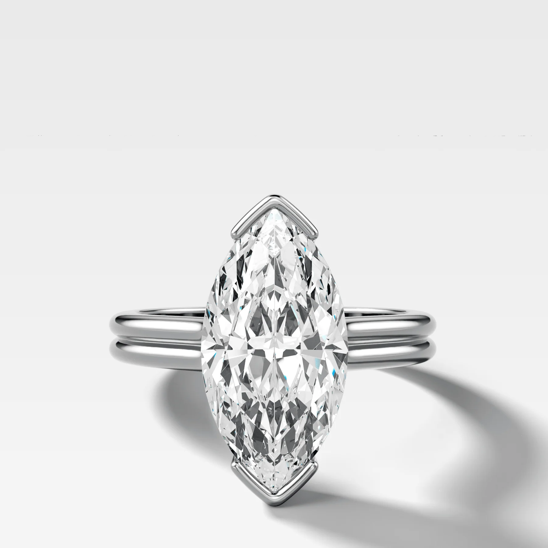 Double Row North South Half Bezel Solitaire Engagement Ring With Marquise Cut Diamond - Image 3