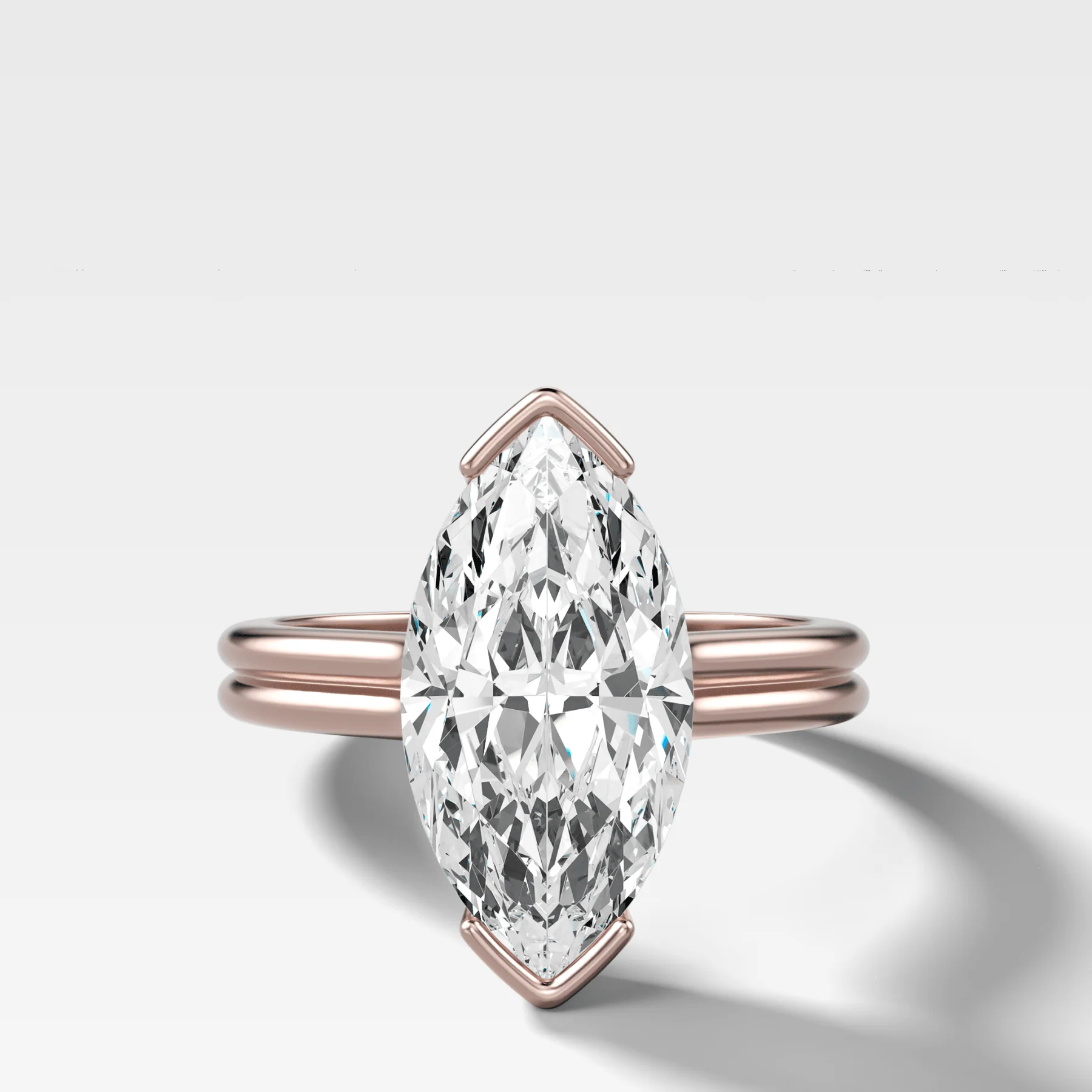 Double Row North South Half Bezel Solitaire Engagement Ring With Marquise Cut Diamond - Image 4