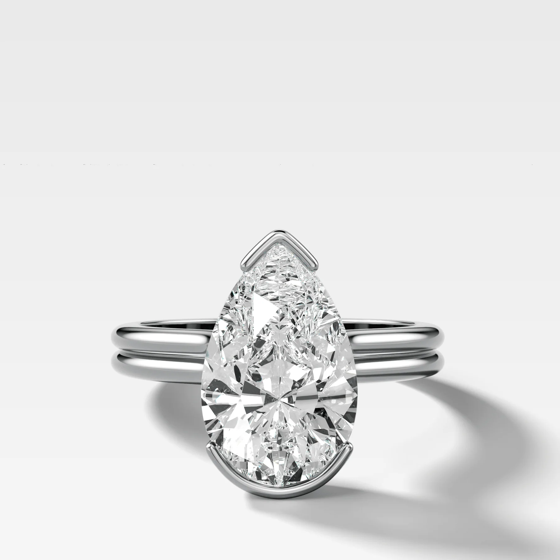 Double Row North South Half Bezel Solitaire Engagement Ring With Pear Cut Diamond - Image 3