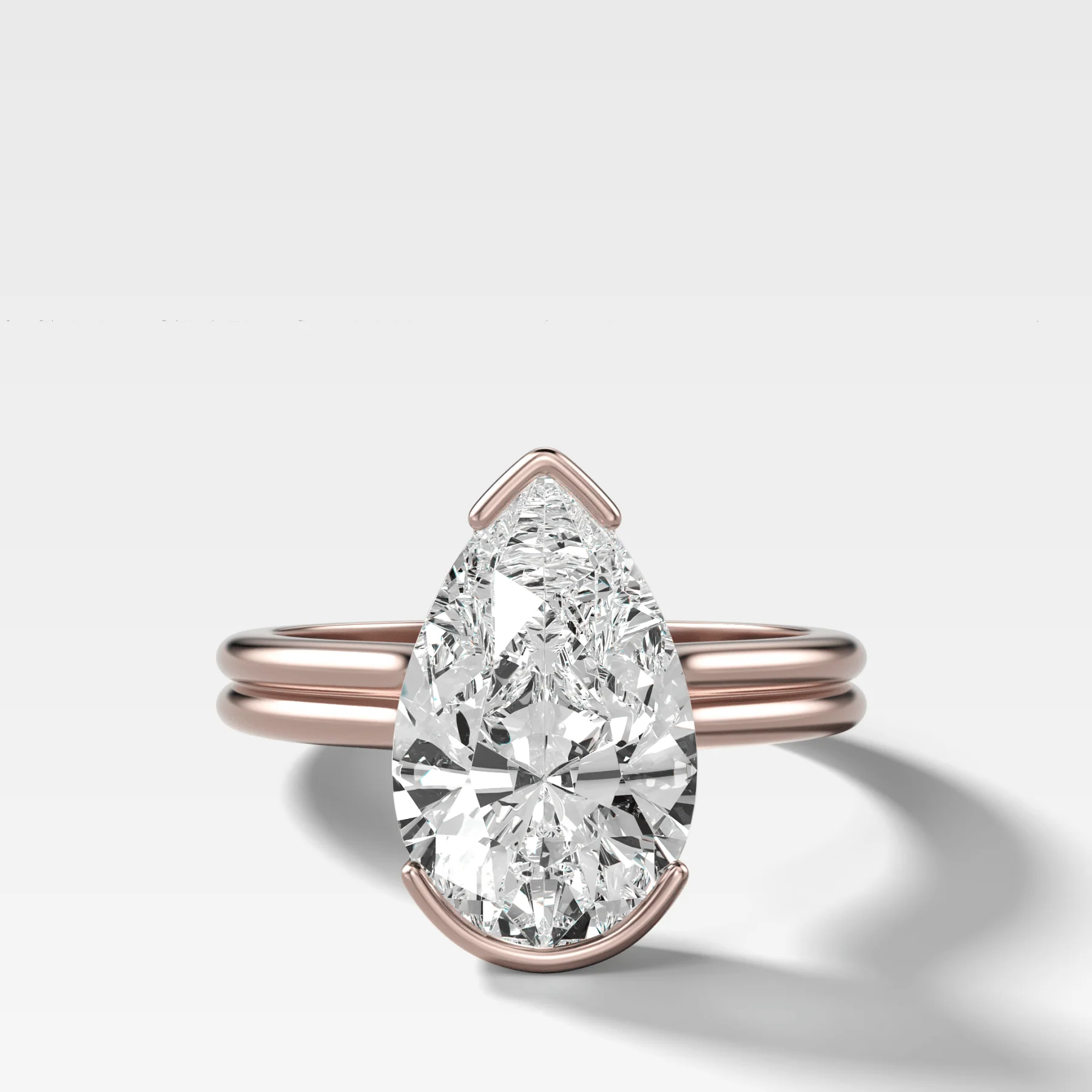 Double Row North South Half Bezel Solitaire Engagement Ring With Pear Cut Diamond - Image 4