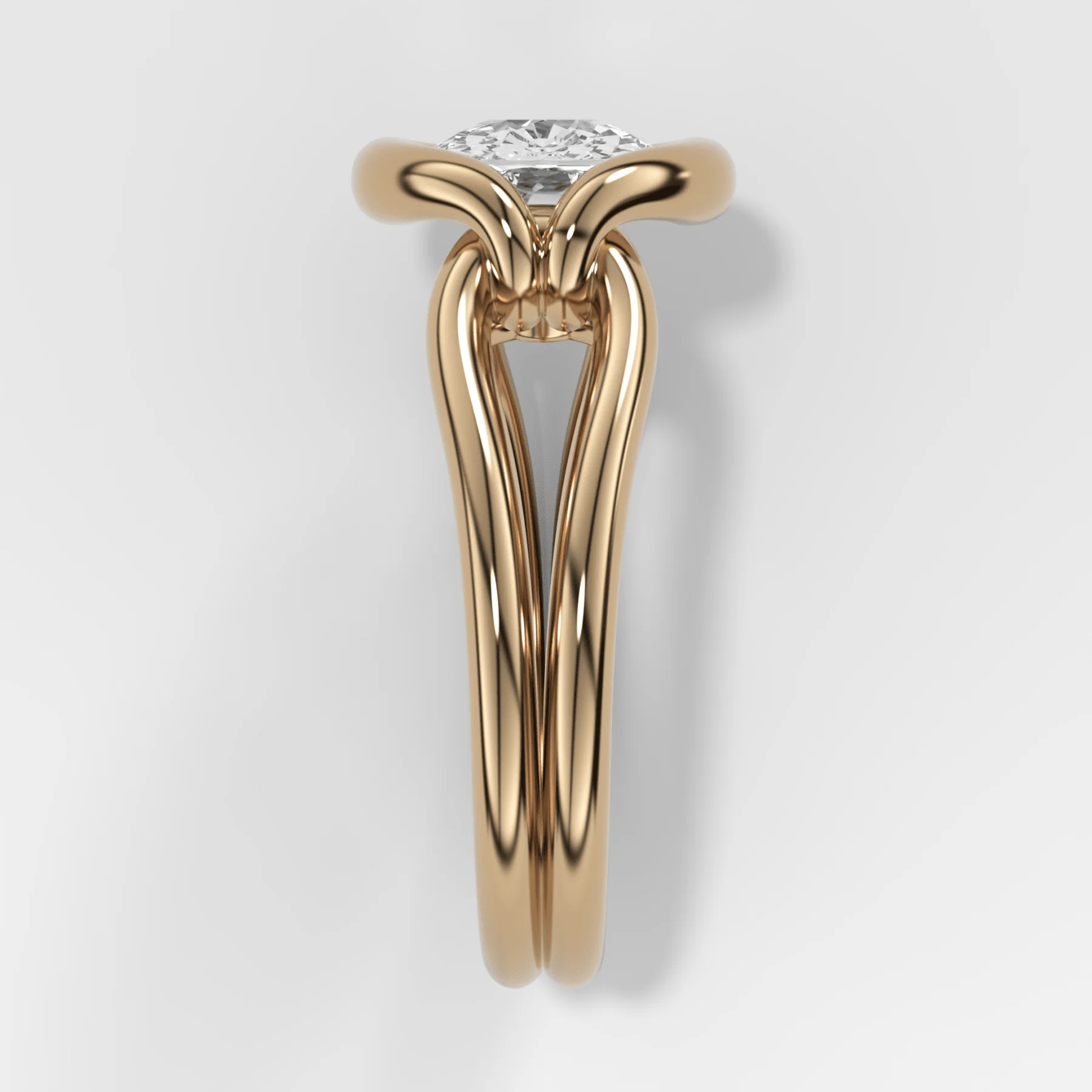 Dual Lasso Engagement Ring with East West Cushion Cut Diamond - Image 2