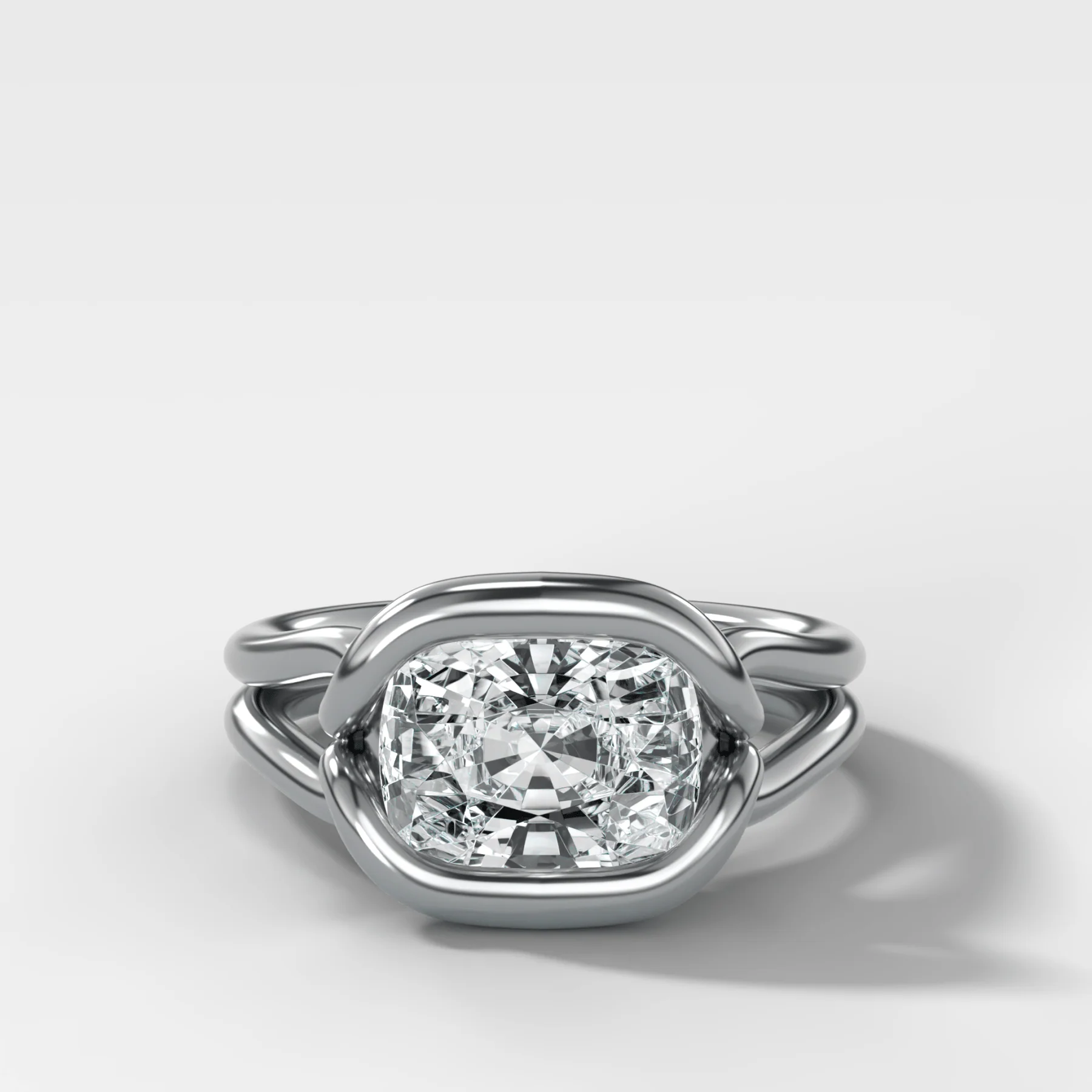 Dual Lasso Engagement Ring with East West Cushion Cut Diamond - Image 4