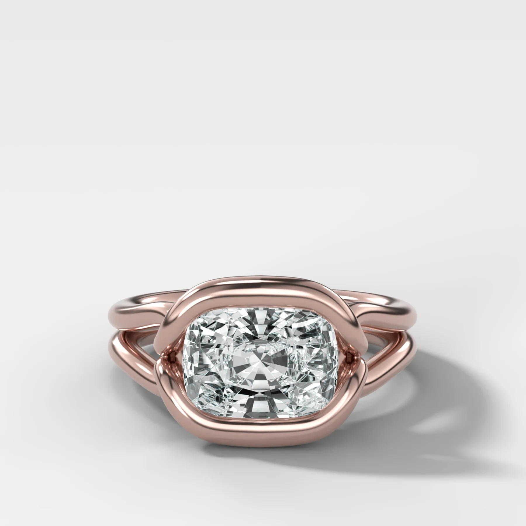 Dual Lasso Engagement Ring with East West Cushion Cut Diamond - Image 5