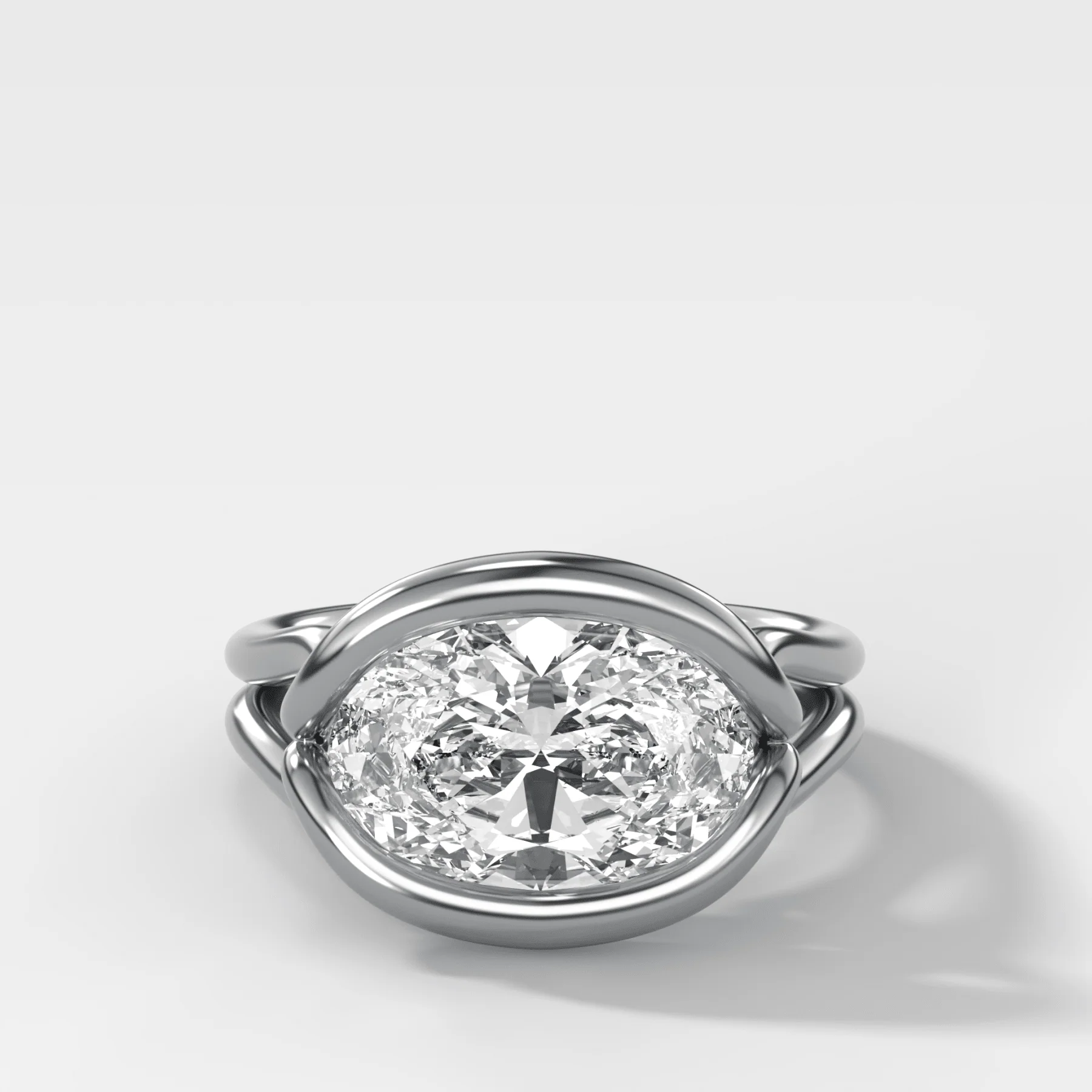 Dual Lasso Engagement Ring with East West Oval Cut Diamond - Image 4