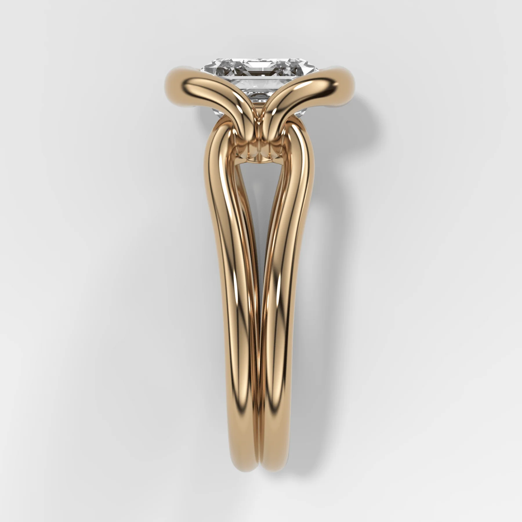 Dual Lasso Engagement Ring with East West Emerald Cut Diamond - Image 2