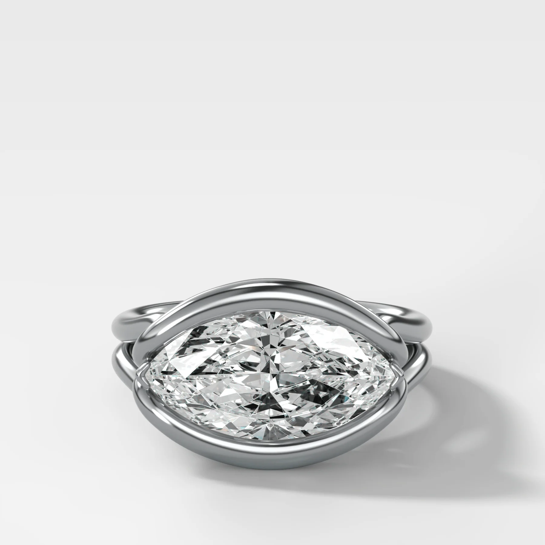 Dual Lasso Engagement Ring with East West Marquise Cut Diamond - Image 4