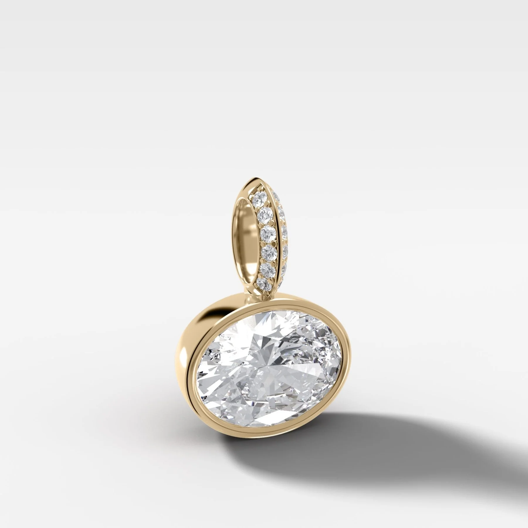 East West Bezel Set Oval Attachable Diamond Pendant with Pavé Knife Edge Diamond Bail - Image 2