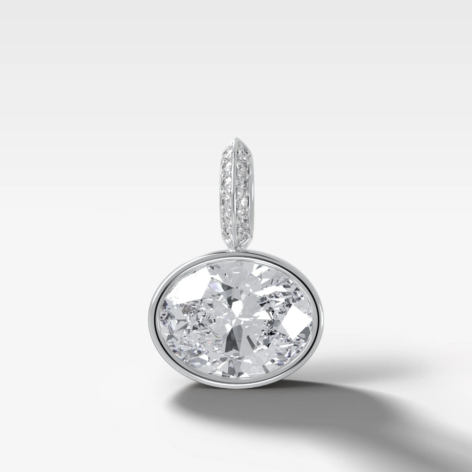 East West Bezel Set Oval Attachable Diamond Pendant with Pavé Knife Edge Diamond Bail - Image 4