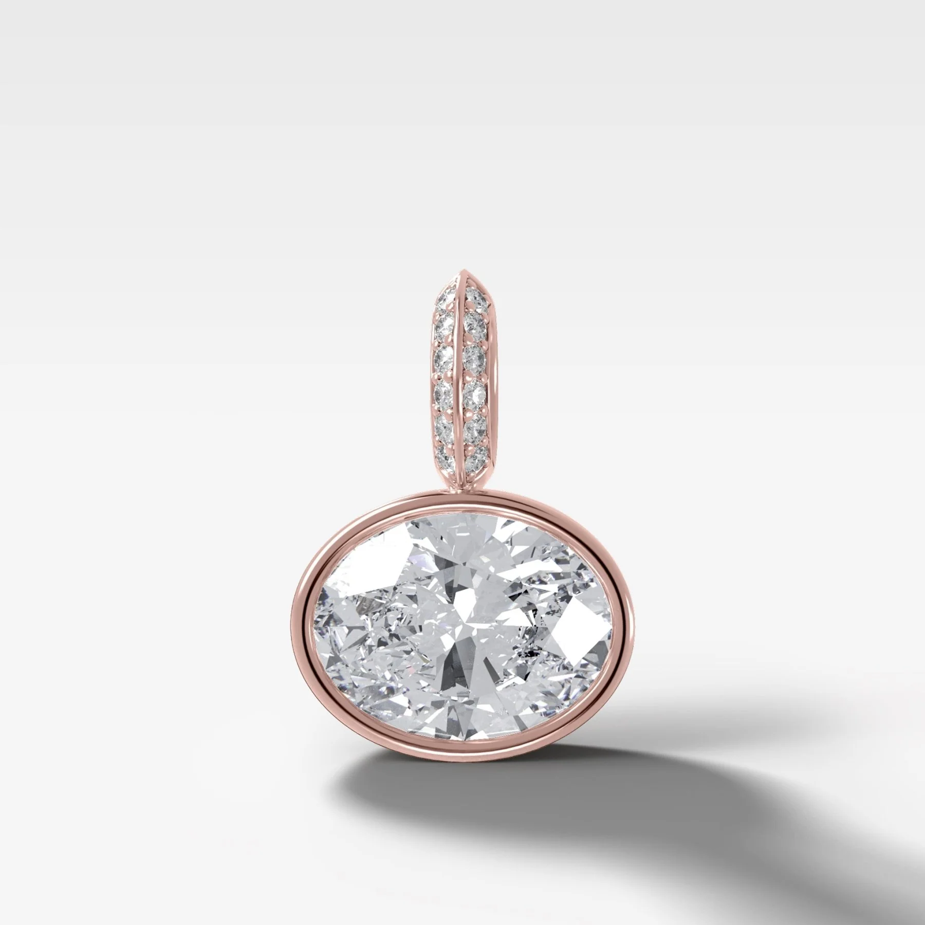 East West Bezel Set Oval Attachable Diamond Pendant with Pavé Knife Edge Diamond Bail - Image 5