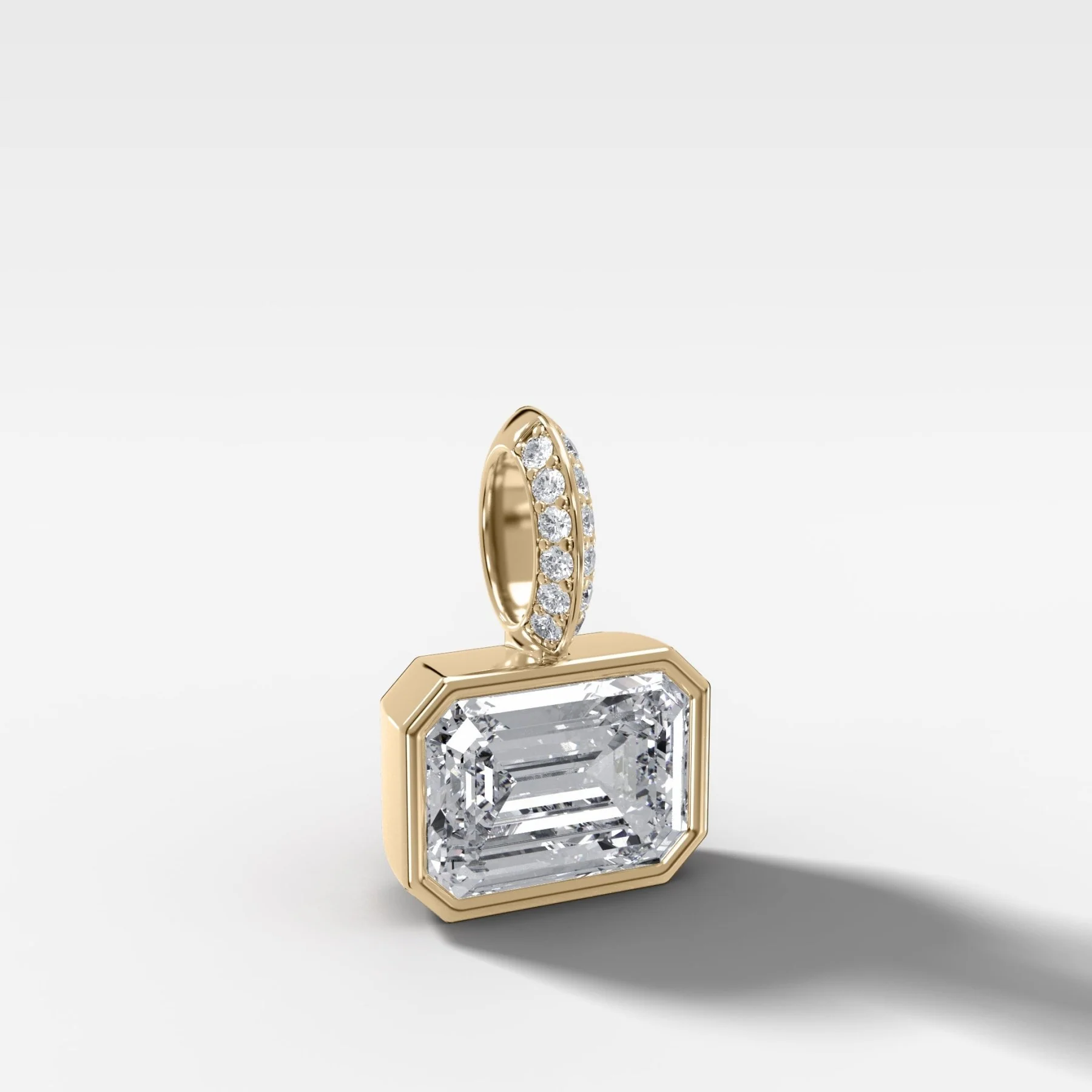 East West Bezel Set Emerald Attachable Diamond Pendant with Pavé Knife Edge Bail - Image 2